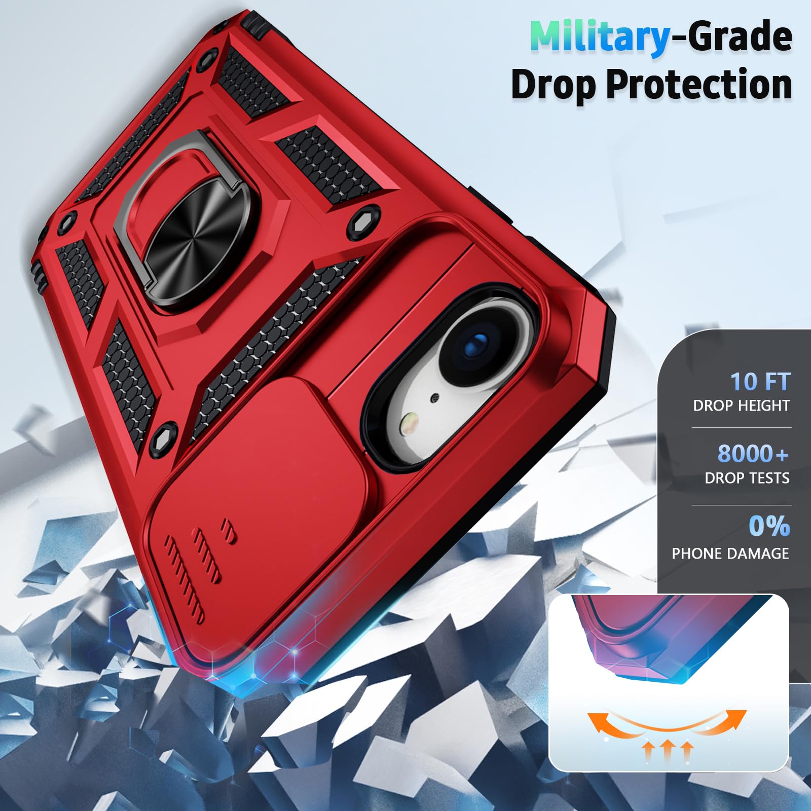 Weycolor For Iphone 16E Case With Camera Lens Cover, Hd Screen Protector, 10 Ft Military Grade Drop Protection, Magnetic Ring Ho