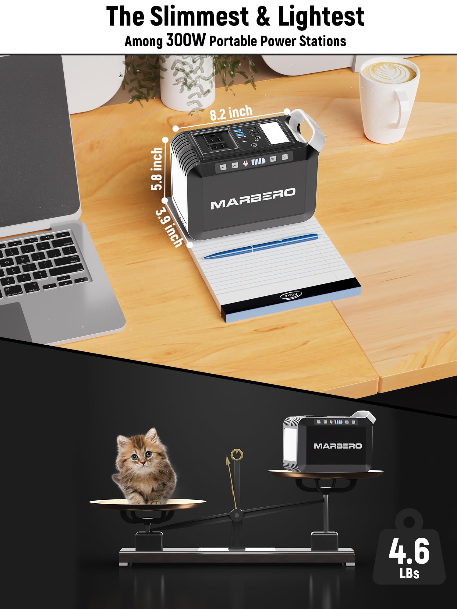 Marbero 237Wh Portable Power Station With 300W Ac Outlet, Mini Generator With Led Lights For Outdoor Camping Trip, Laptop Charge