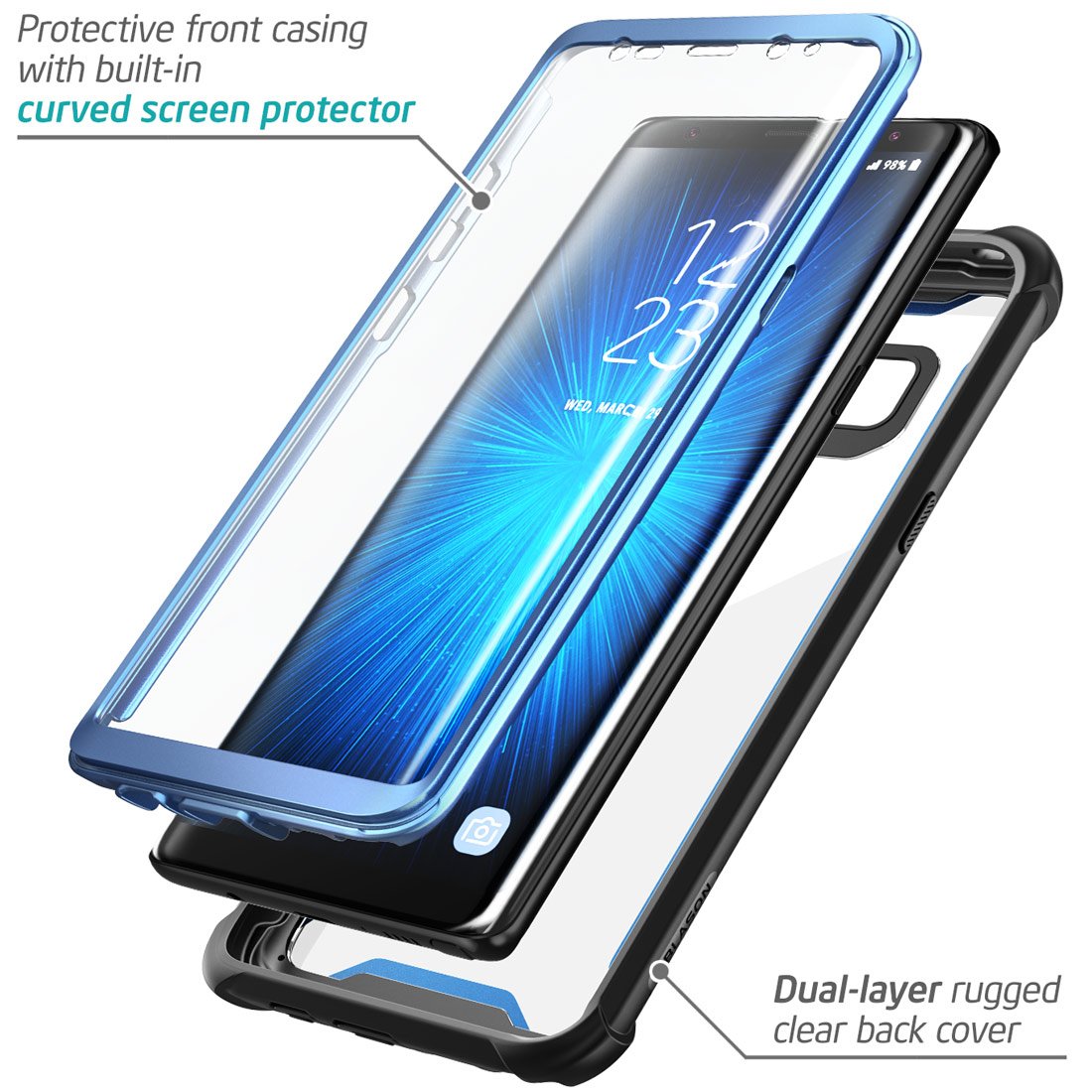 I Blason Case For Galaxy Note 8 2017 Release, Ares Series Full Body Rugged Clear Bumper Case With Built In Screen Protector (Bla