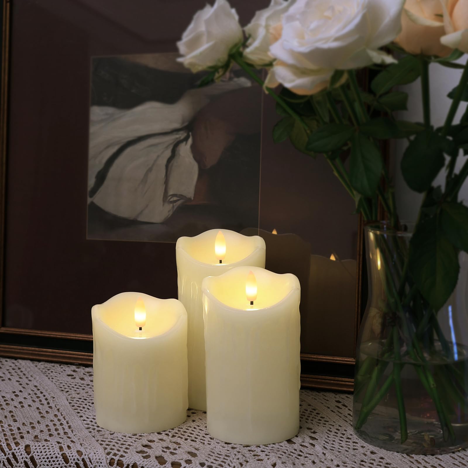 Credtarnos Flickering Flameless Candles, Battery Operated Candles With Remote And Timers, Real Wax Led Pillar Candles For Table,