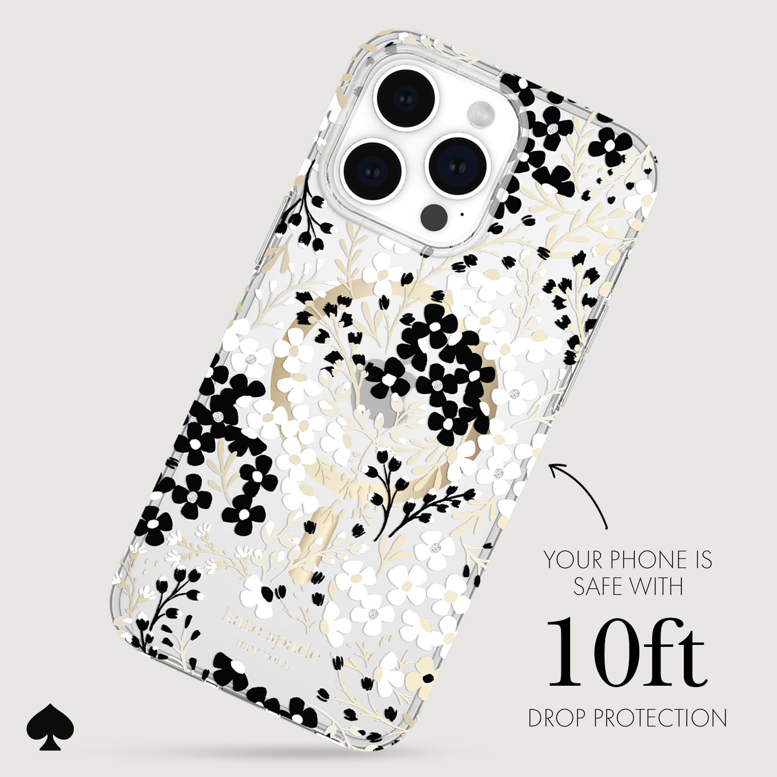 Kate Spade New York Iphone 15 Pro Max Case, Compatible With Magsafe   Multi Floral Black And White