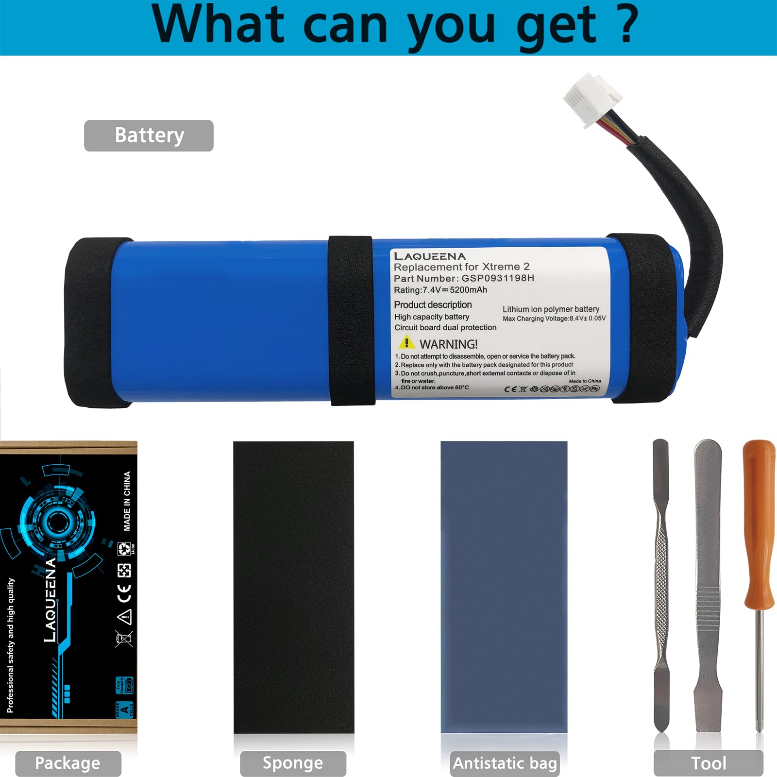 Laqueena Gsp0931198H 5200Mah Battery Compatible With Jbl Xtreme 2 Waterproof Bluetooth Speaker With Tools Battery Part No Xtreme