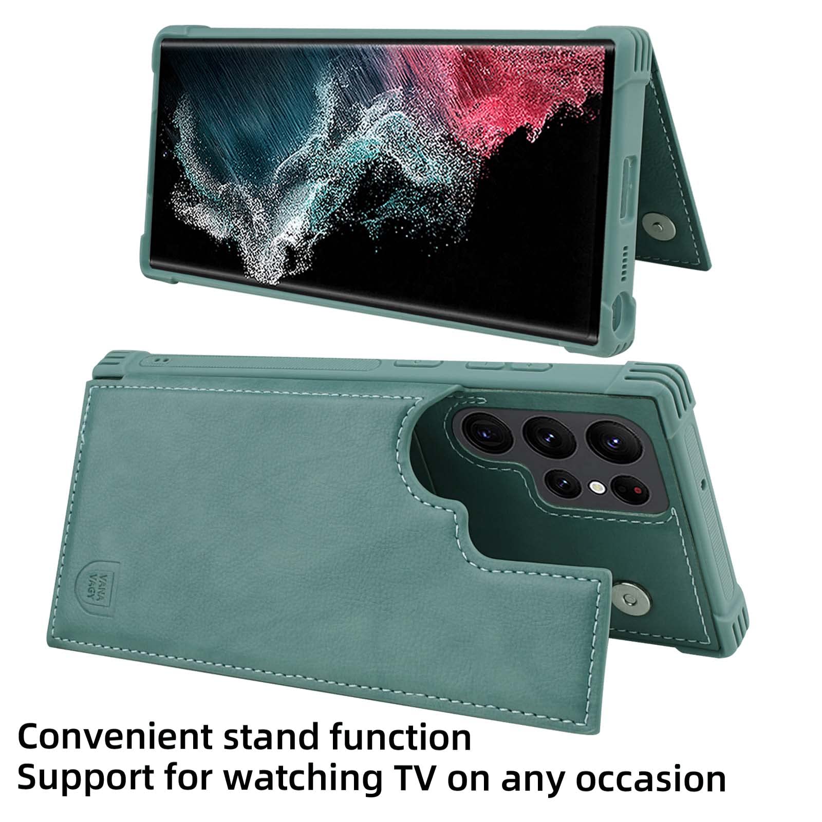 Vanavagy Compatible For Galaxy S22 Ultra Wallet Case For Women And Men, Faux Leather Flip Folio Phone Cover Fits Magnetic Car Mo