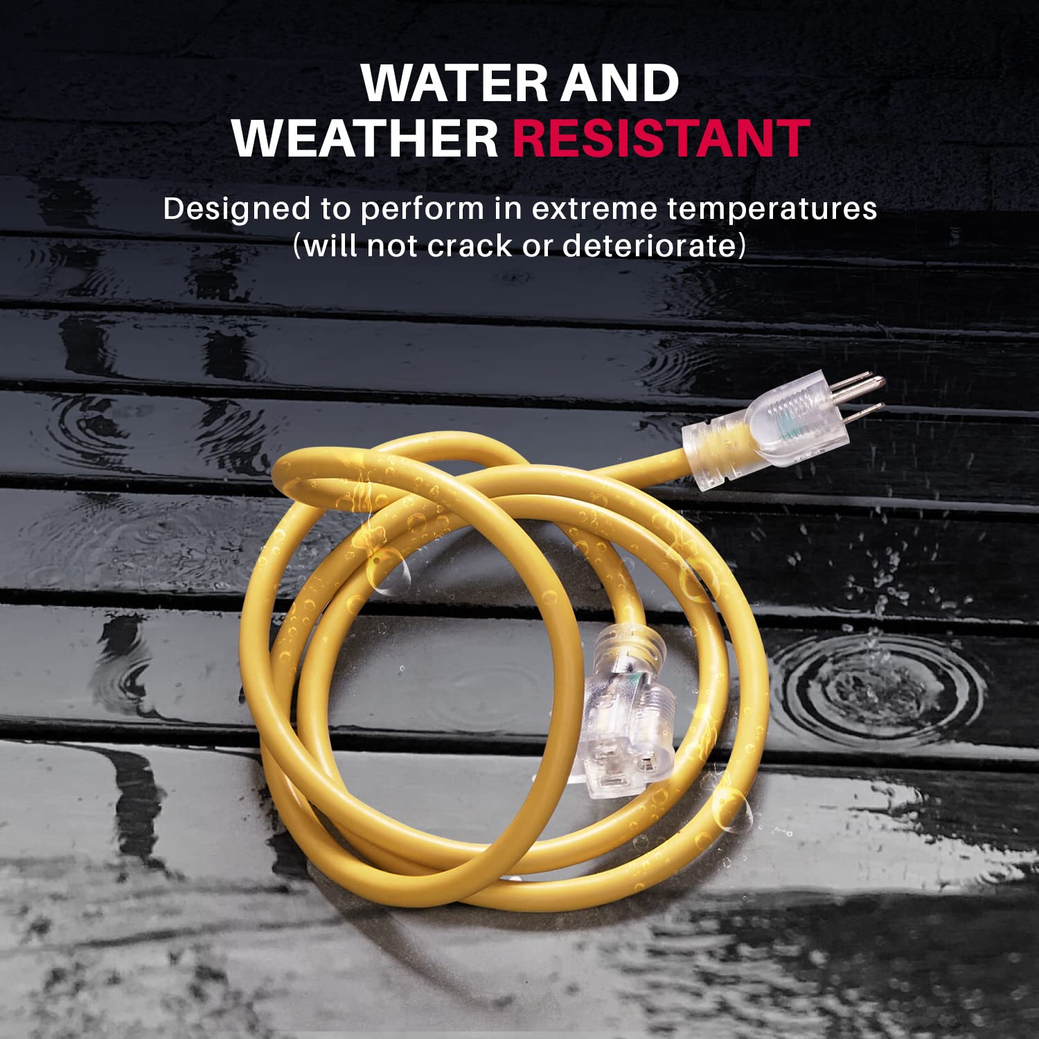 200Ft Power Extension Cord Outdoor & Indoor   Waterproof Electric Drop Cord Cable   3 Prong Sjtw, 14 Gauge, 7 Amp, 125 Volts, 87