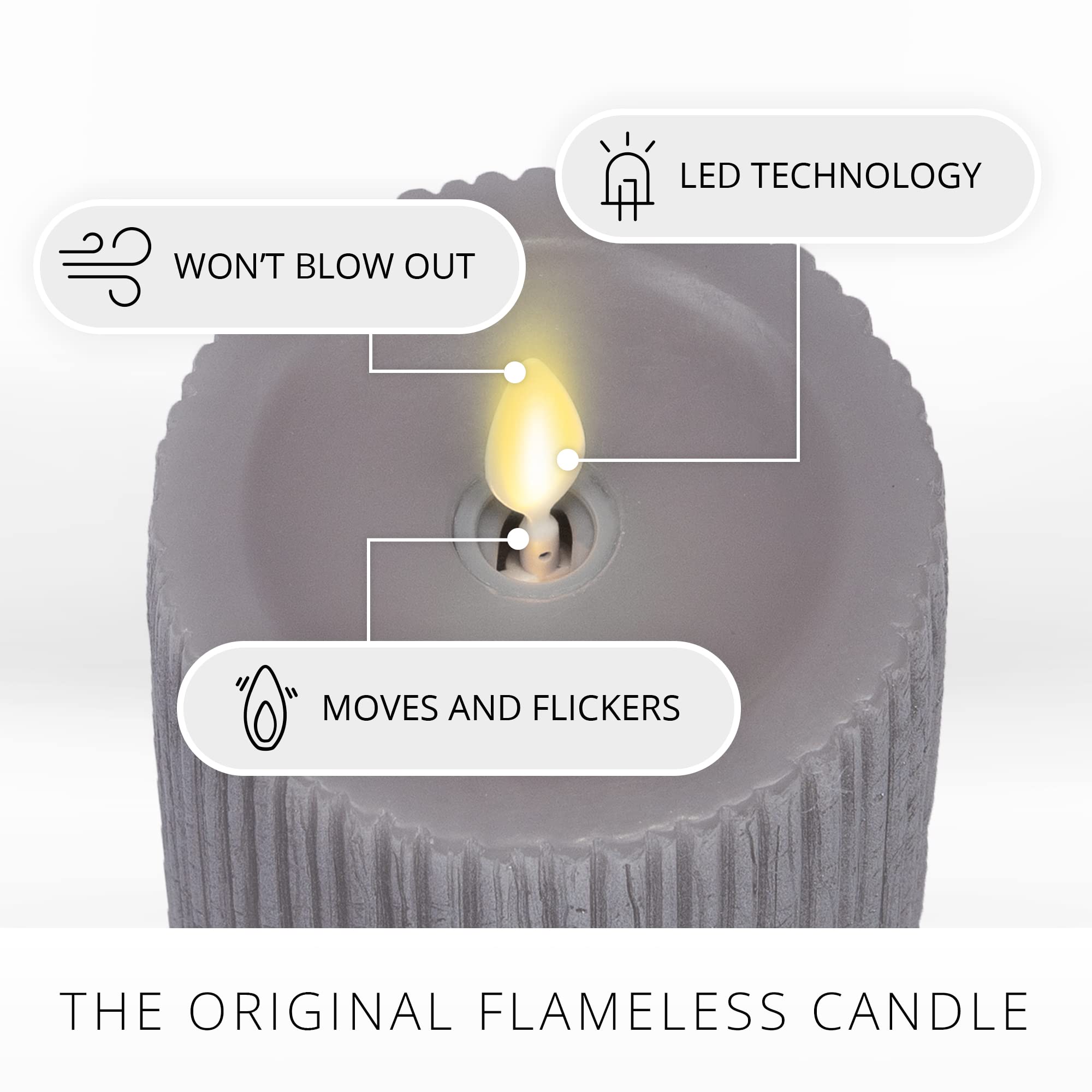 Luminara Flameless Led Candle (3.25X6.5) With Embossed Metallic Furrow, Moving Flame Led Pillar, Real Wax With Recessed Edge, Ba