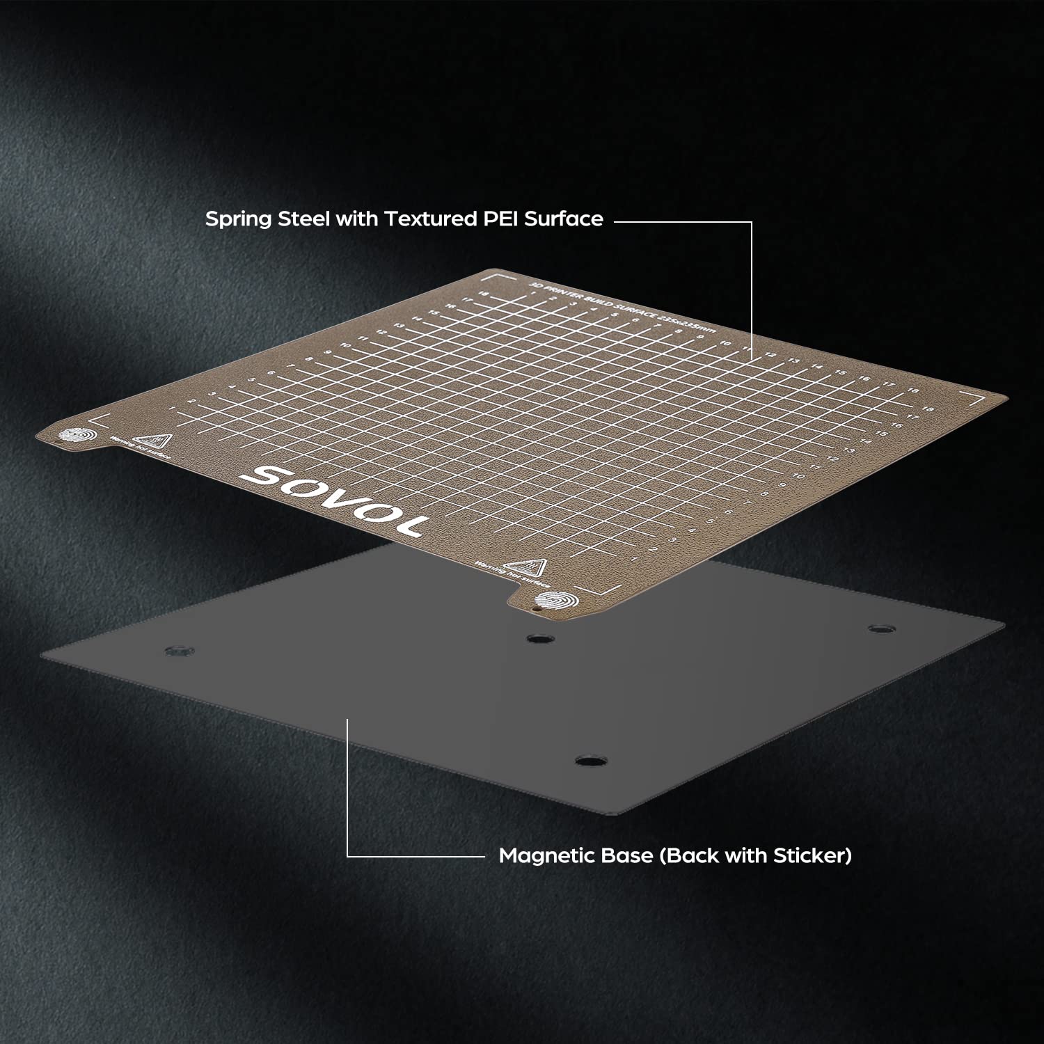 Sovol Sv06 Flexible Steel Platform With Textured Pei Surface And Magnetic Bottom Sheet With Adhesive 235X235Mm For Creality Ende