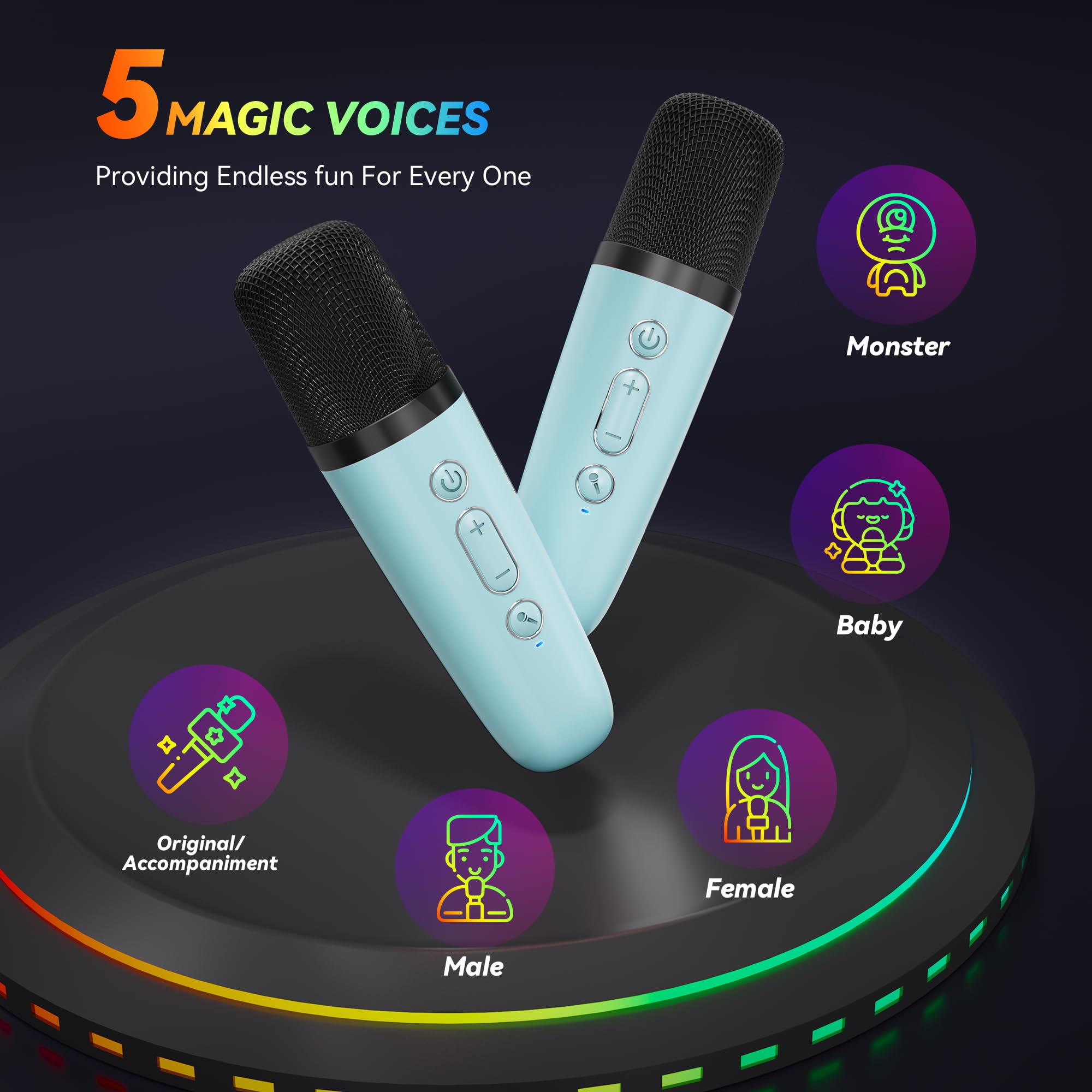 Karaoke Machine For Kids Adults, Portable Bluetooth Mini Karaoke Microphone Singing Speaker With 2 Mic And Light,Toys For All Sm