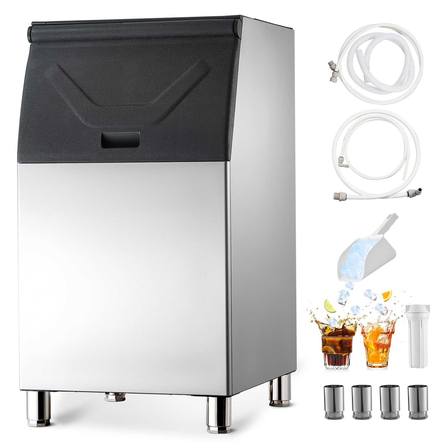VEVOR Commercial Ice Maker Storage Bin, 300 LBS Capacity Stainless Steel Ice-Bin, Commercial Ice Storage Bin with Adjustable Ant