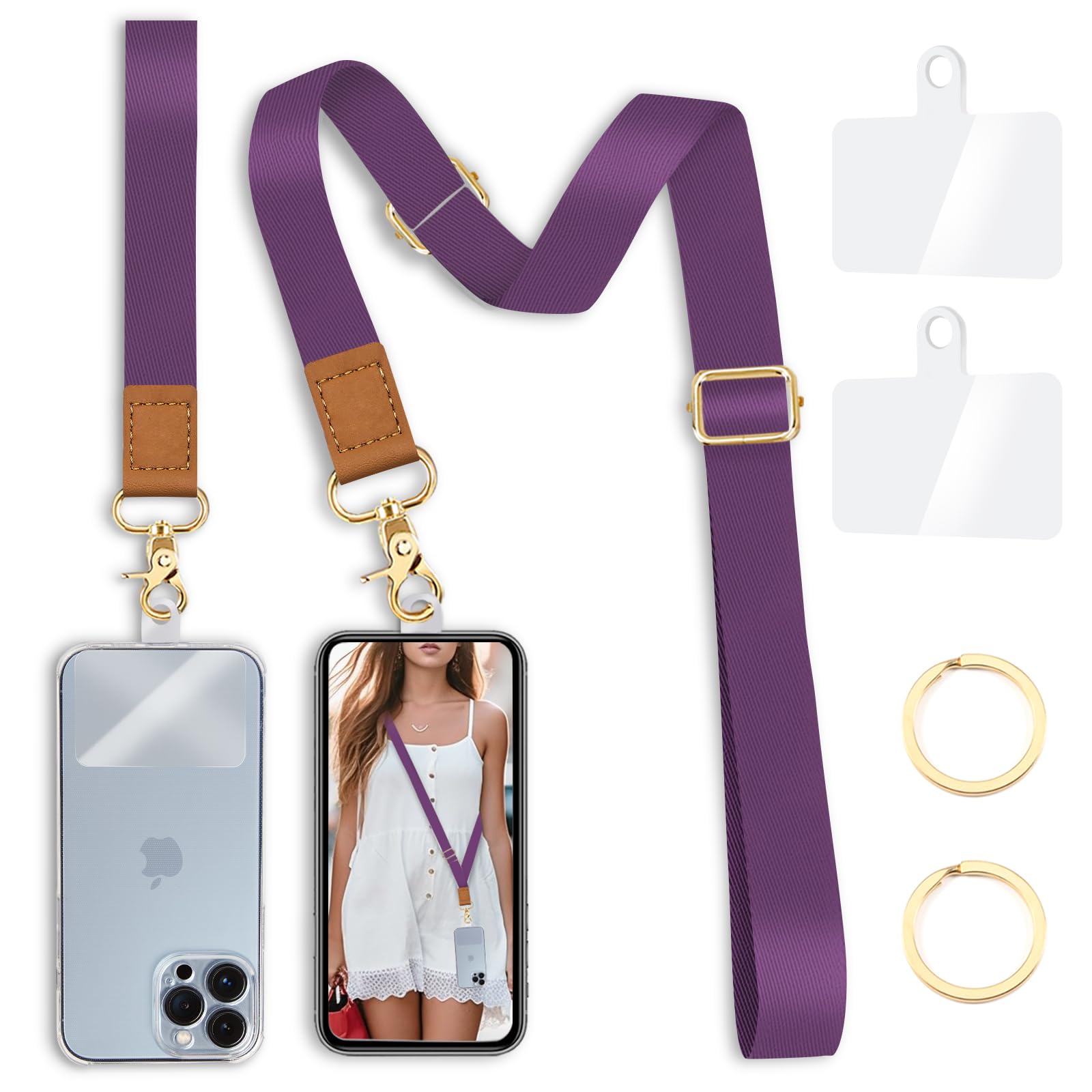 Yonlevres Phone Lanyard Crossbody Phone Strap, Purple Cell Phone Lanyards For Around The Neck Wristlet Wrist Strap, Solid Color