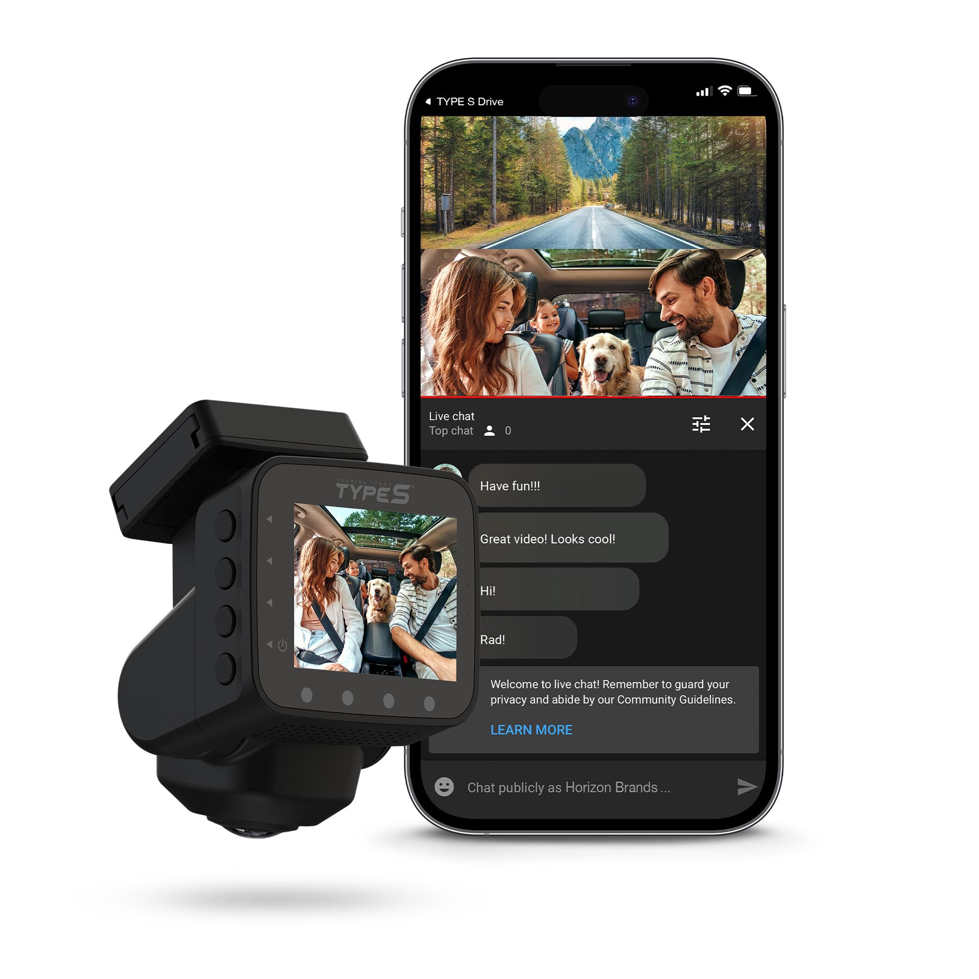 Type S P100 Smart 360 Dash Camera Front & Inside, Parking Surveillance, 1080P Blind Side Coverage, Vr 360 Video Recording Mode,