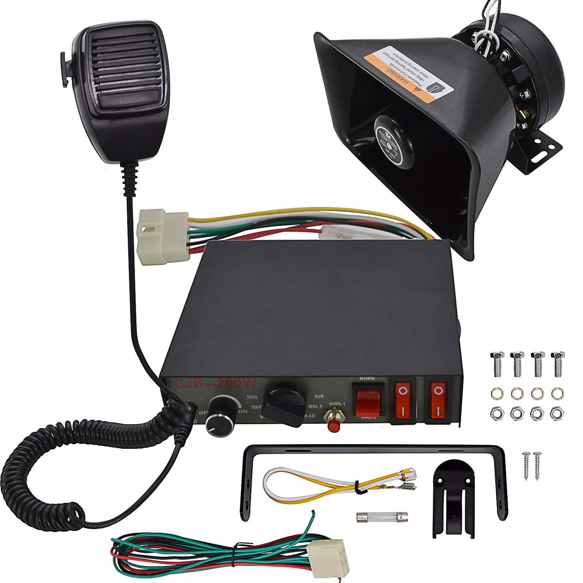 Safego 200W Car Security Siren System, 9 Tones, Handheld Microphone, Emergency Pa, Universal Fit, 12V Dc, 120Db, B200W
