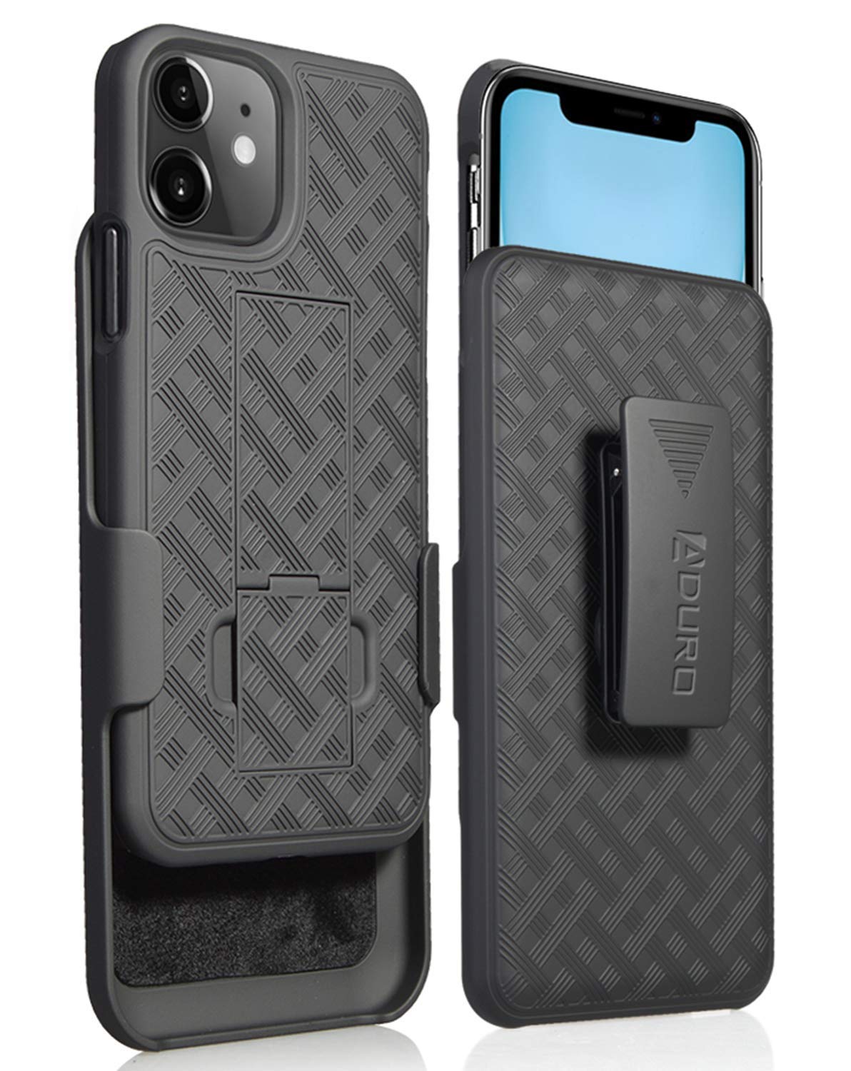 Aduro Combo Case & Holster for iPhone 11, Slim Shell & Swivel Belt Clip Holster, with Built in Kickstand for Apple iPhone