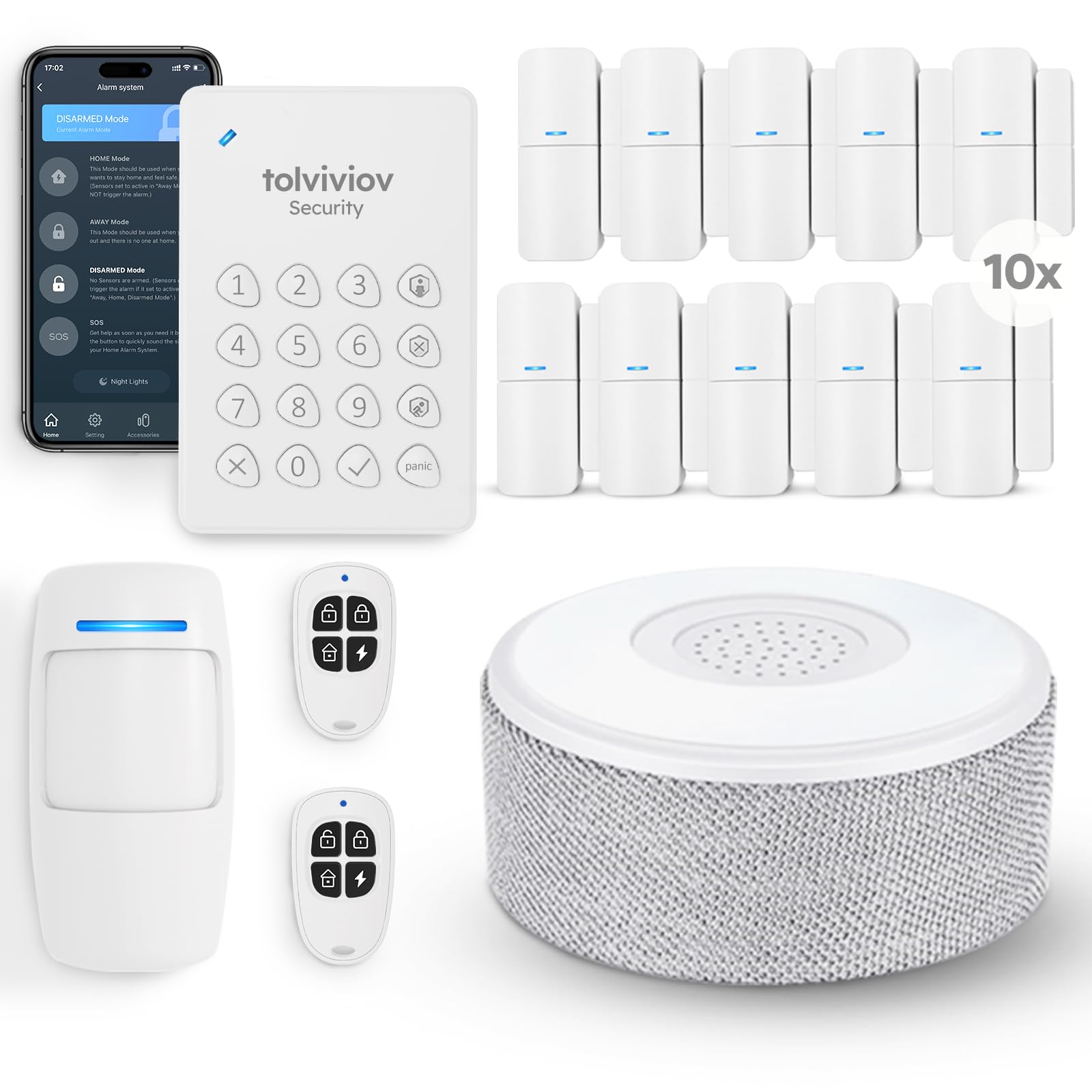 Tolviviov Alarm System For Home Security, Diy Door Alarm Security Systems, Smart App Alerts, 15Piece Kit, No Monthly Fee, Wifi Alarm, Door Window Motion Sensor, For Home Security, And Kids Safety