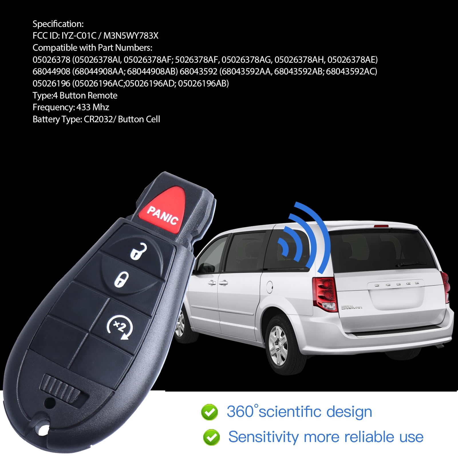 Remote Key Fobs Replacement For Chrysler Town And Country 2008 2010/Dodge Durango Charger 2008 2013/Challenger Grand Caravan 200