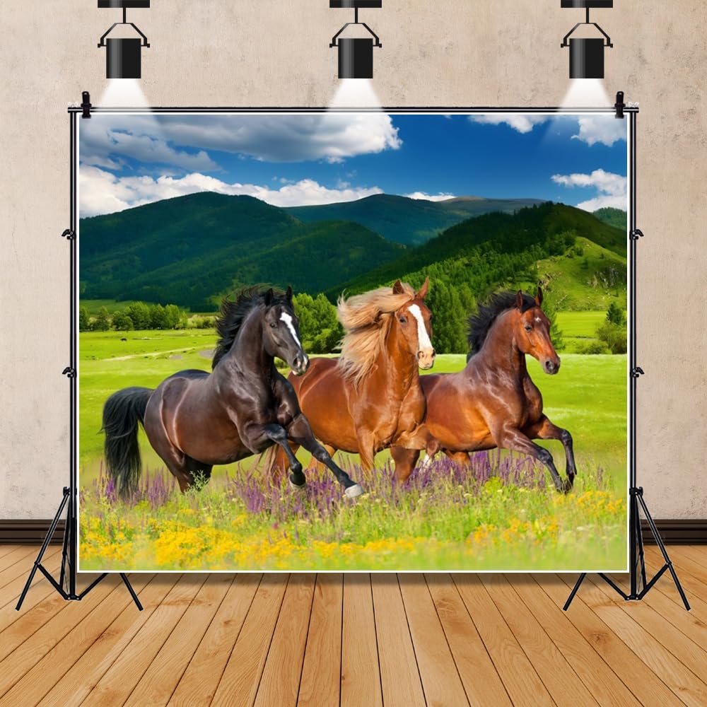 Horse Birthday Party Banner 8X6Ft Fabric Horse Party Decorations Cowboy Cowgirl Events Decor Wild West Events Baby Shower Backdr