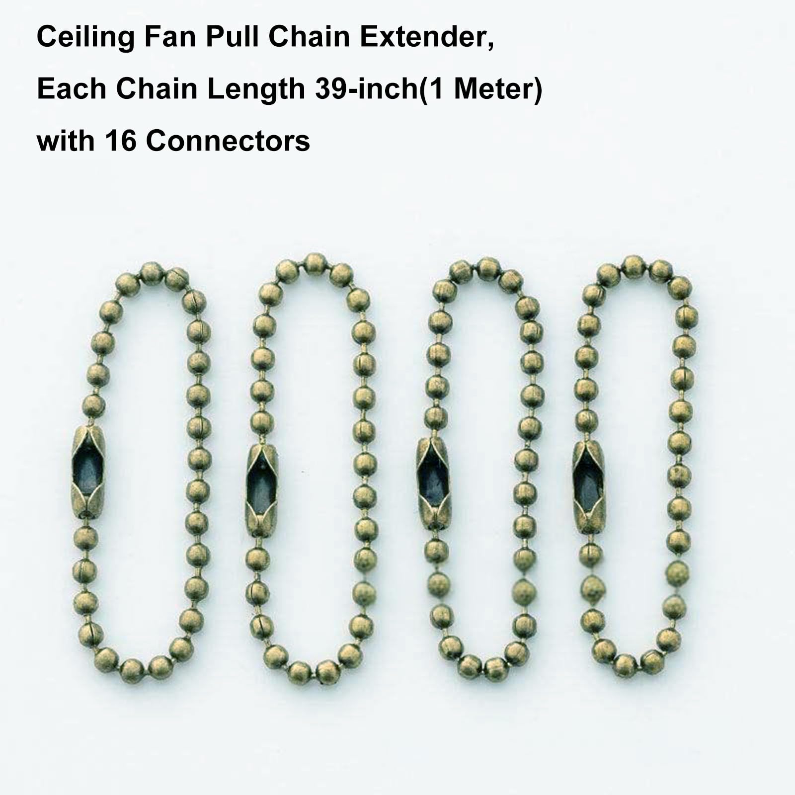 4 Pack Ceiling Fan Pull Chain Extender,Each Chain Length 39 Inch(1 Meter) With 8 Connectors,Standard 3 Mm Diameter Beaded Ball,