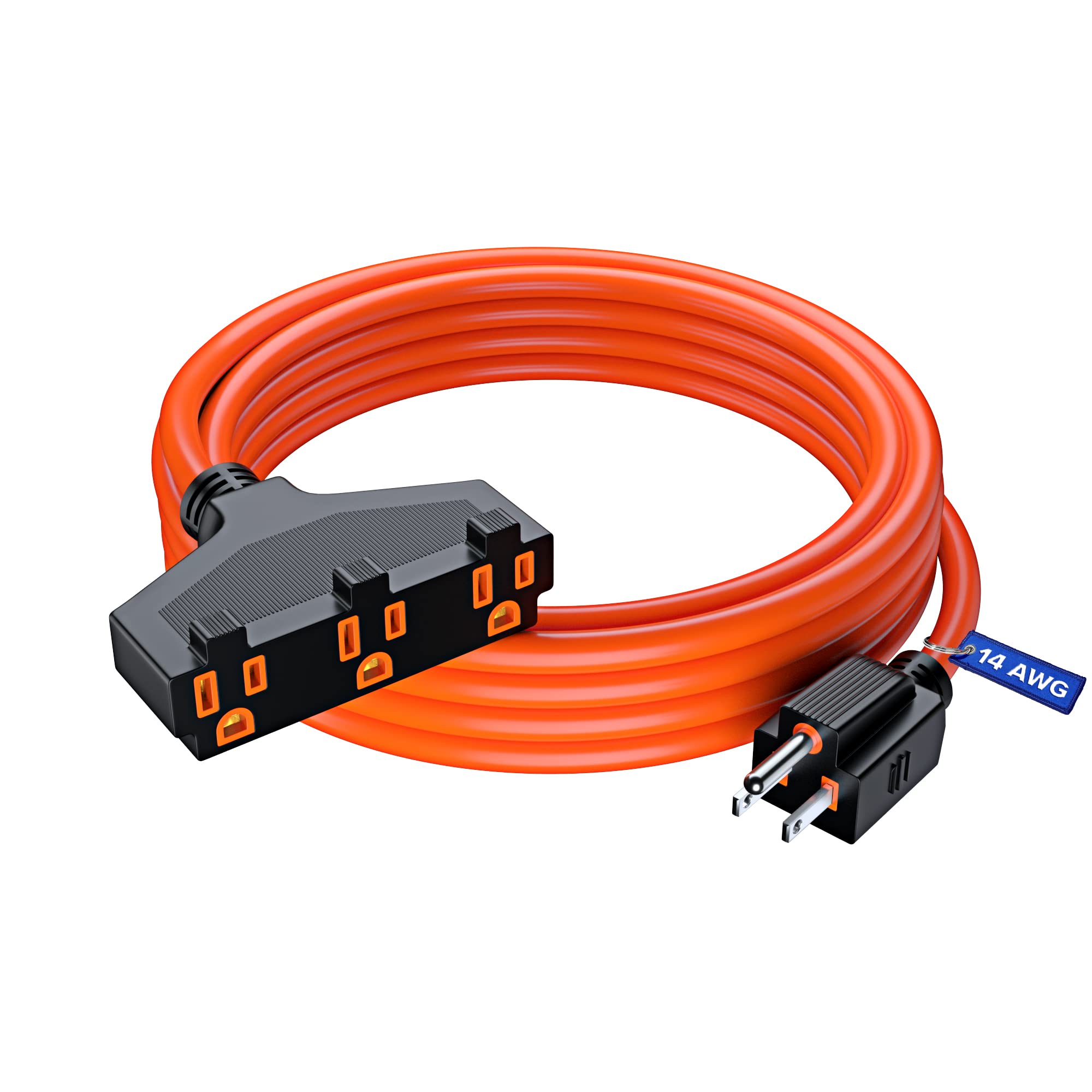 Extension Cord 15 Feet, Sjtw Extension Cord With Multiple Outlets, 14 Gauge (Orange) Etl Listed
