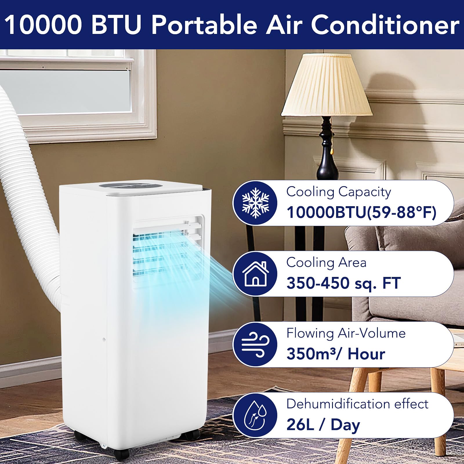 10000 Btu Portable Air Conditioners With Remote Control, 3-In-1 Free Standing Cooling Ac Unit With Dehumidifier Fan Function, Co