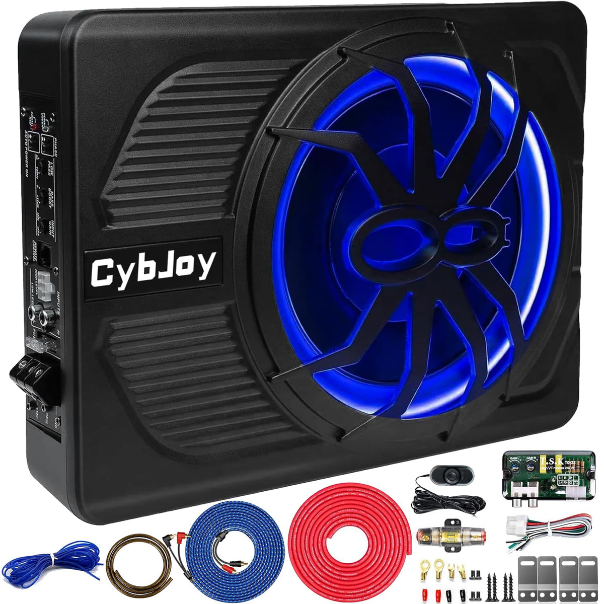 Cybjoy 10'' Slim Under Seat Car Subwoofer 800W Car Subwoofers Built In Amplifier, Car/Truck Audio Subwoofers, Upgrade With Blue