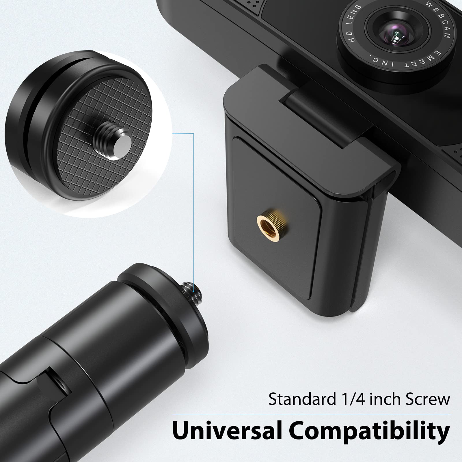 Webcam Tripod, Emeet Professional Webcam Mini Tripod, Adjustable Heights With 360� Swivel Head, Portable&Lightweight, Stable Use, Universal Compatible For Most Webcams/Phones/Gopros/Mirrorless Cameras
