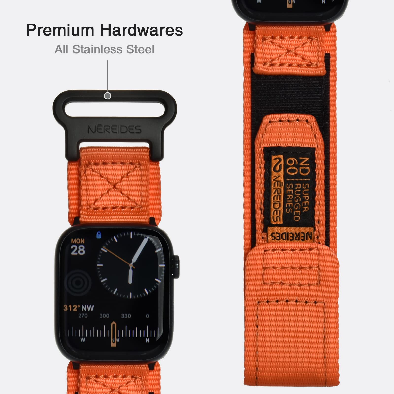 Nereides Compatible With Apple Watch Band Ultra 1/2, Nylon Sports Strap With Woven Design For 49Mm (Xl, Orange)
