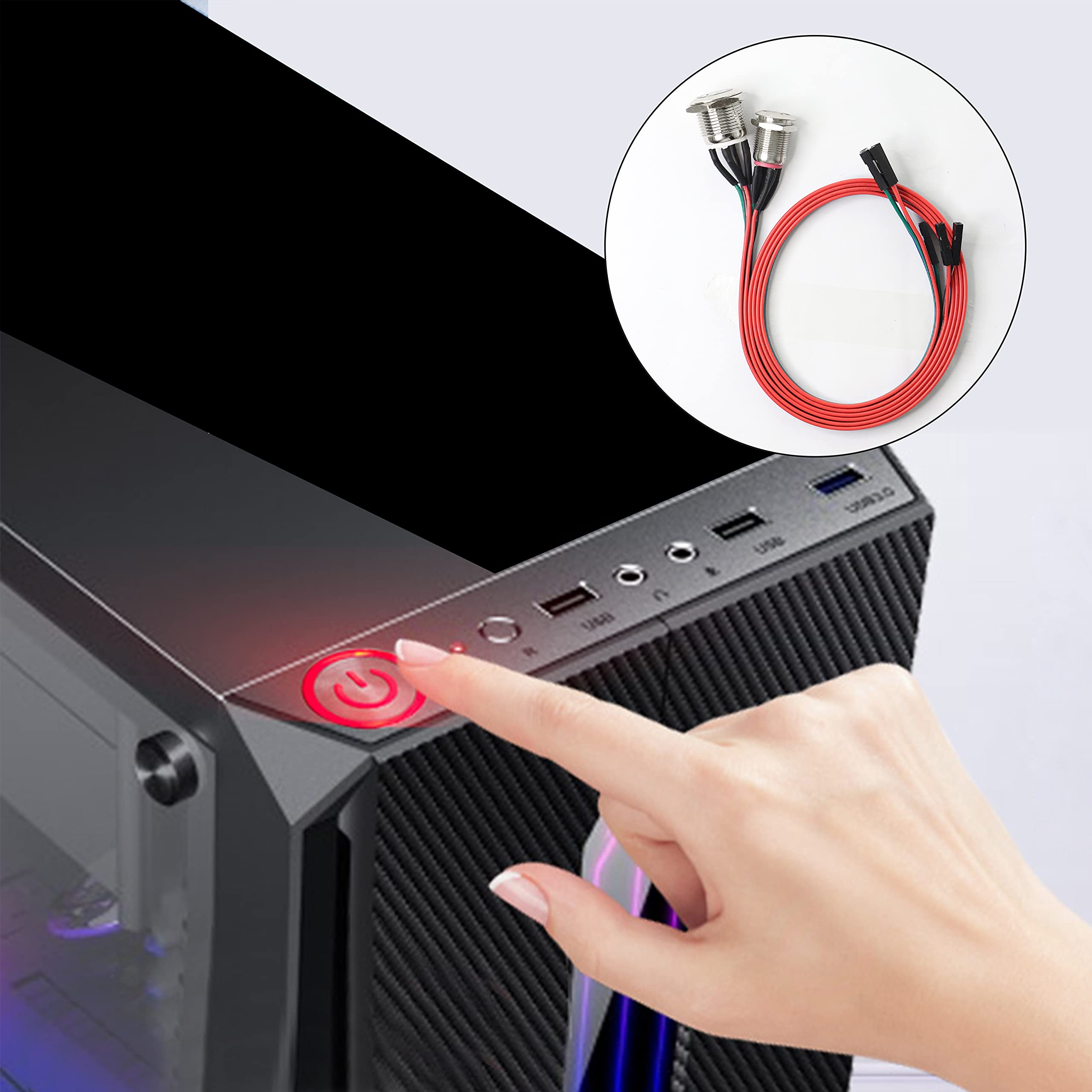 Xmsjsiy Chassis Switch Host Metal Button, Computer Host Switch Cable Pc Case Led Power Button Atx Supply On/Off For Diy Computer Switch 60Cm   1Pcs (12Mm)