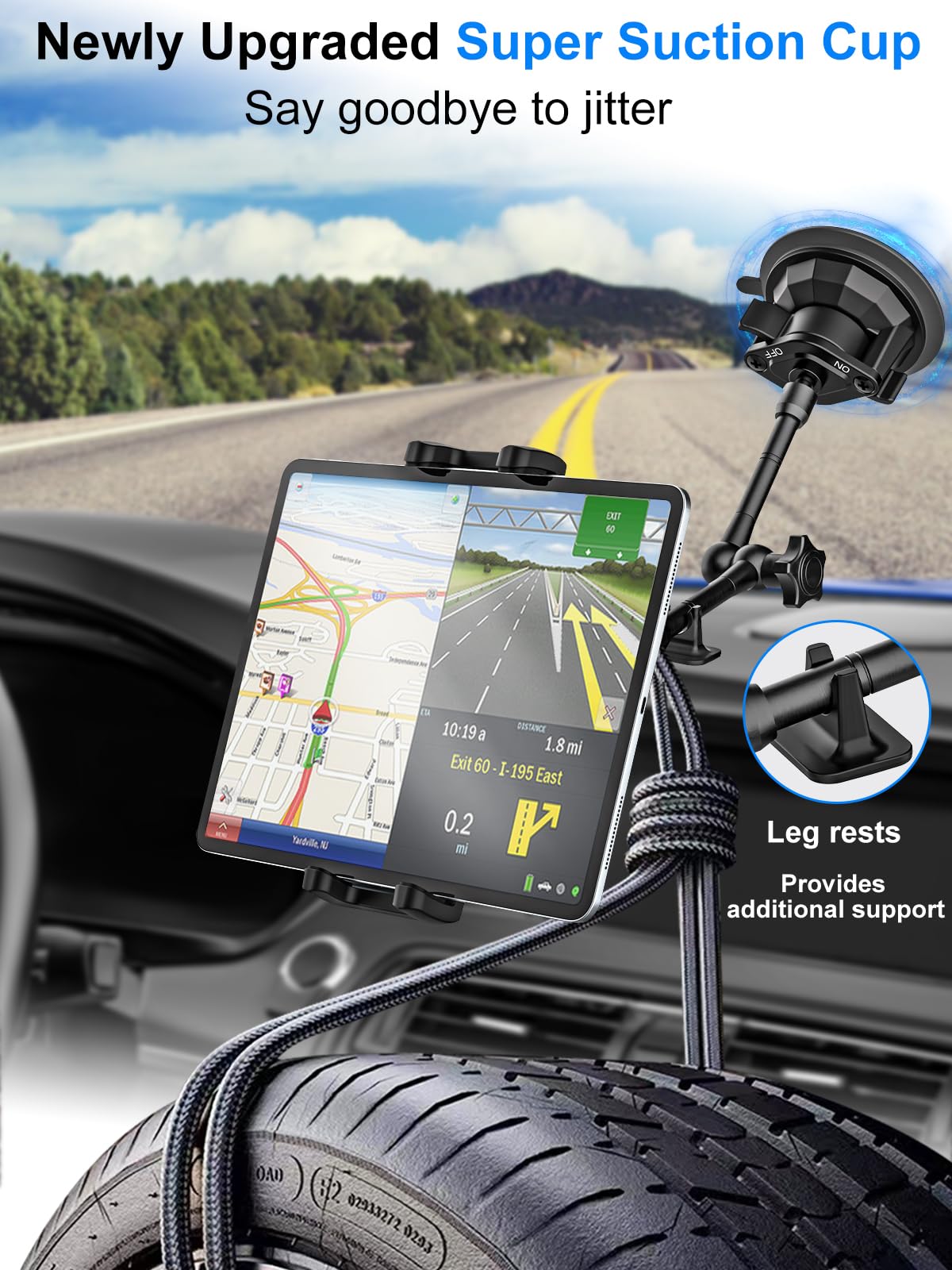 Kolasels Tablet Holder Mount For Car [Latest Anti Shake] Dashboard Windshield Sunroof Tablet Stand For Truck/Car/Picku/Van, Heavy Duty Metal Tablet Mount For 4 12.9' Ipad Pro Air Mini, Z Fold, Iphone