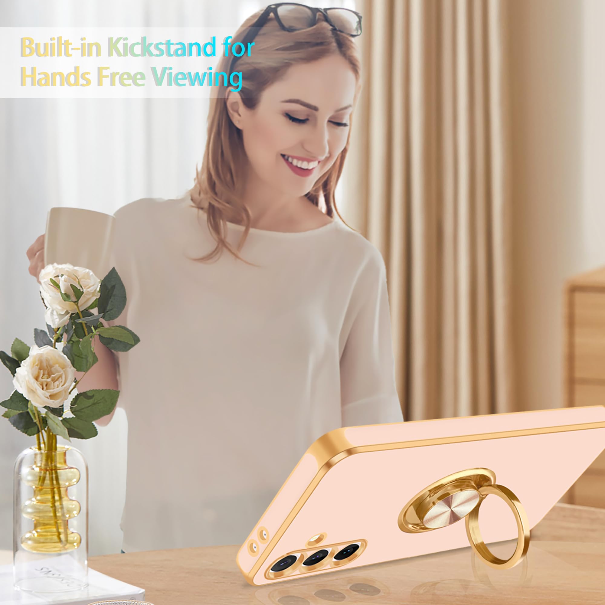 Fingic For Galaxy S24 Fe Case[With 360 Ring Holder][Support Magnetic Car Mount] Cute Kickstand Slim For Women Girl Nonslip Tpu R