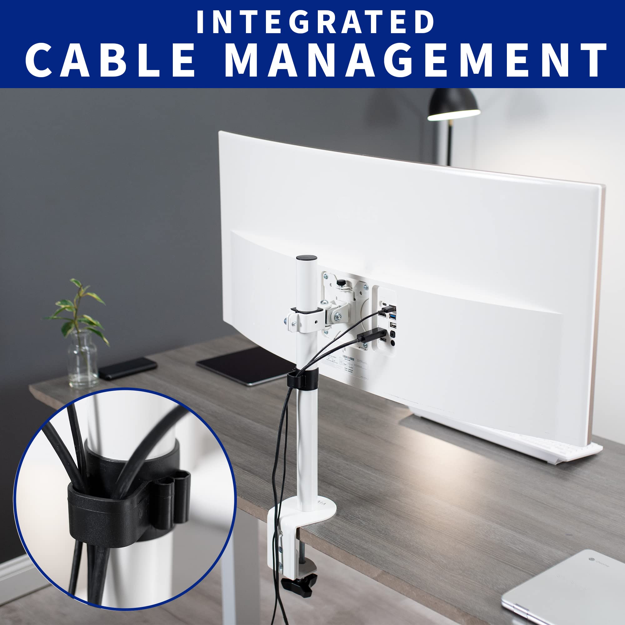 VIVO Single 13 to 38 inch LCD Monitor Heavy Duty Desk Mount Stand, Holds 1 Standard to Ultrawide Screen up to 38 inches, White, STAND V001CW