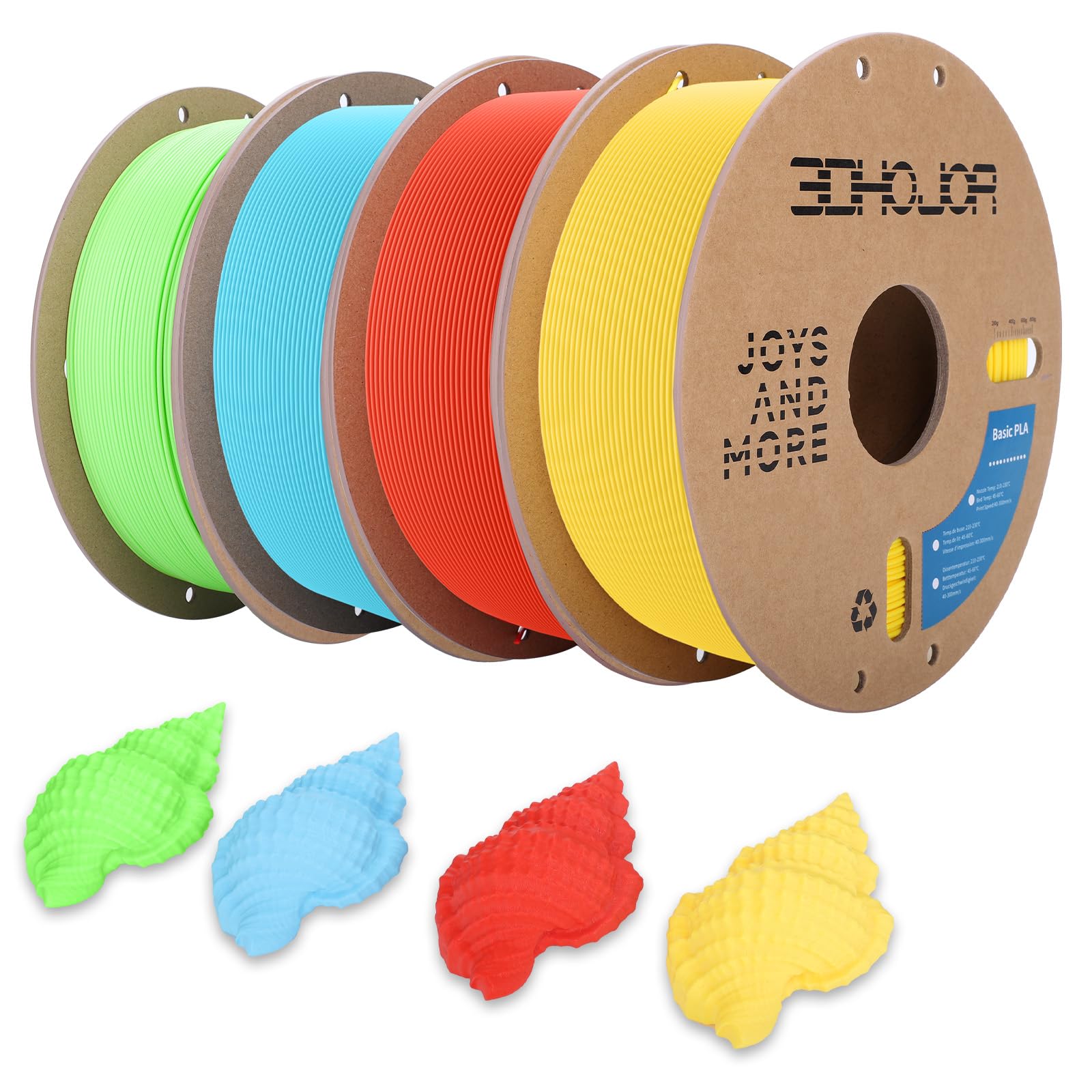 3DHoJor 3D Printing Filament Basic PLA Filament Bundle 1.75mm 1kg*4 Cardboard Spool Dimensional Accuracy +/- 0.03 mm Fit Most 3D