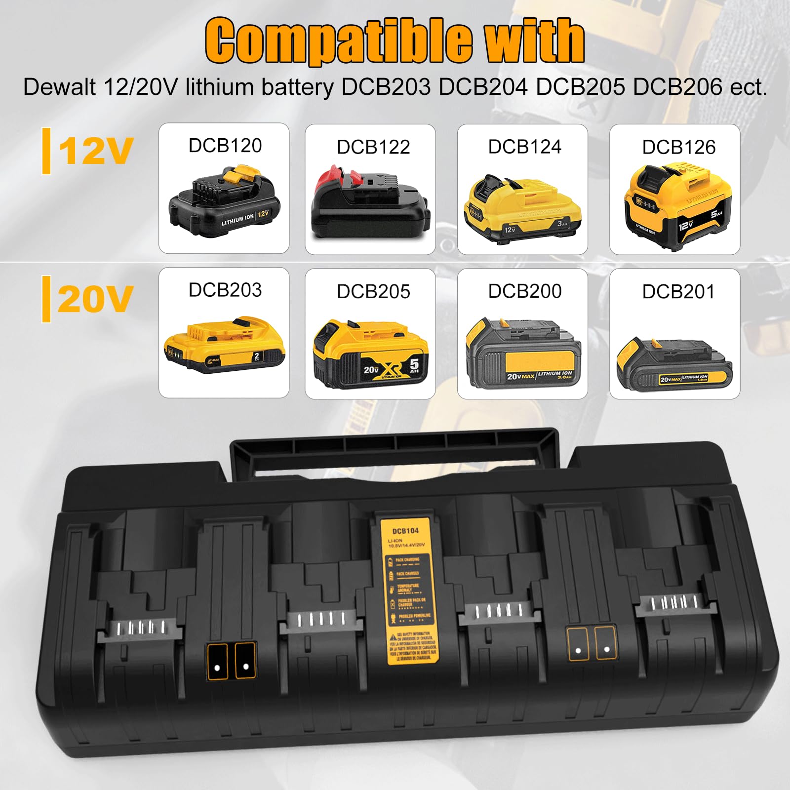Energup Dcb104 4Port Charger For Dewalt 20V Max Battery Li Ion Dcb102 Dcb102Bp Dcb104 Dcb118 Dcb115 Dcb107 For Dcb205 2 Dcb204 D