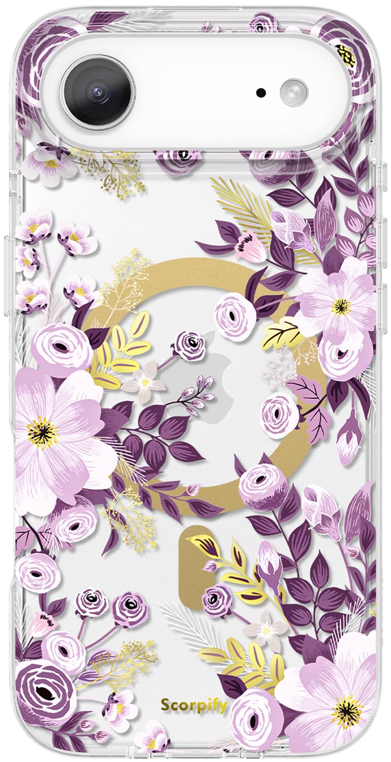 SCORPIFY for iPhone 17 Air Case [Compatible with MagSafe] with Purple Nemophila Floral Design, Cute Clear Flower Magnetic Phone 