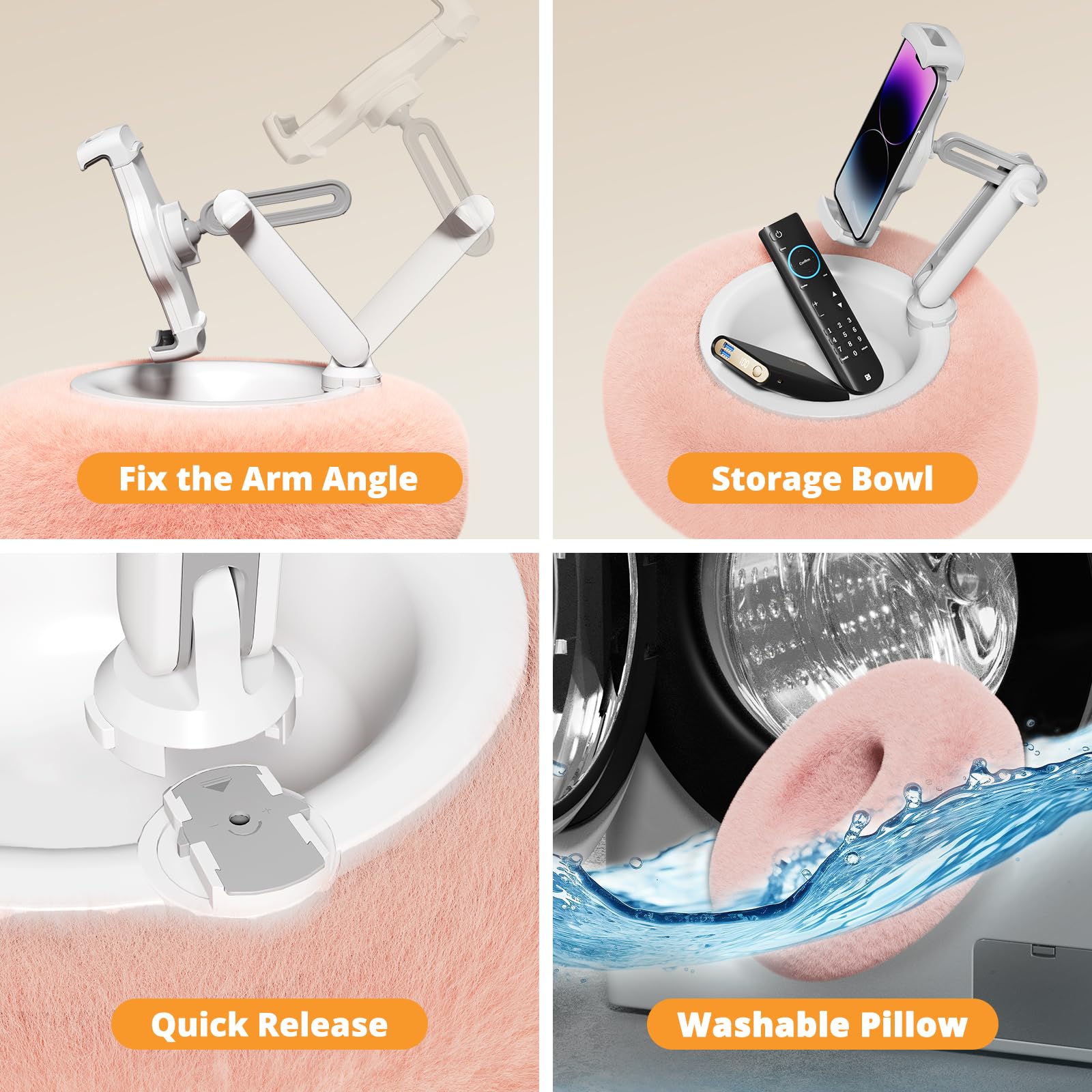 Supedesk Tablet Pillow Stand For Reading, Adjustable Tablet Pillow Stand For Lap With Detachable Bowl, Fits 4.7-13 Kindle/Phones