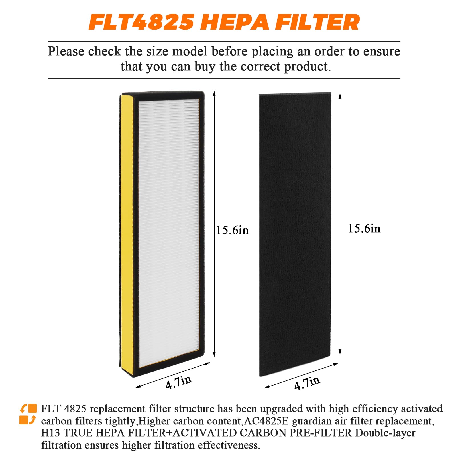 Flt4825 Hepa Filter B Replacement Compatible With Guardian Air Purifier Models Replaces Ac4820, Cdap4500Bac, Ac4800, Ac4300 Ac49