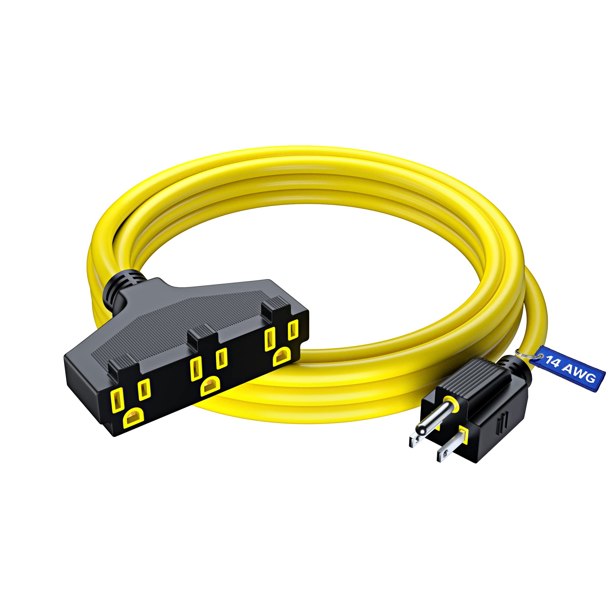 Extension Cord 10 Feet, Sjtw Extension Cord With Multiple Outlets, 14 Gauge (Yellow) Etl Listed