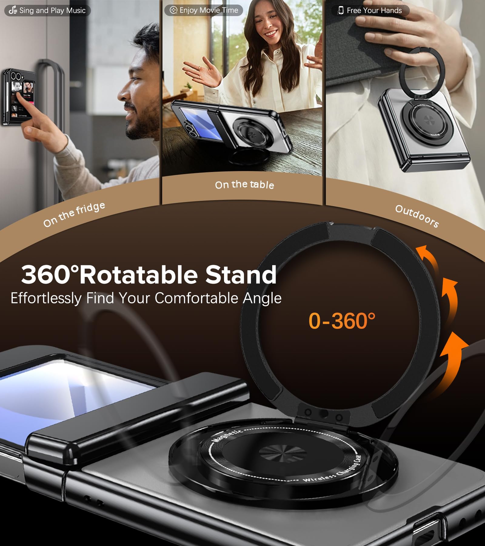 Fiyer For Samsung Galaxy Z Flip 6 Case With Screen Protector, Hinge Protection Phone Case For Z Flip 6, With Mag-Safe, 360 Rotat