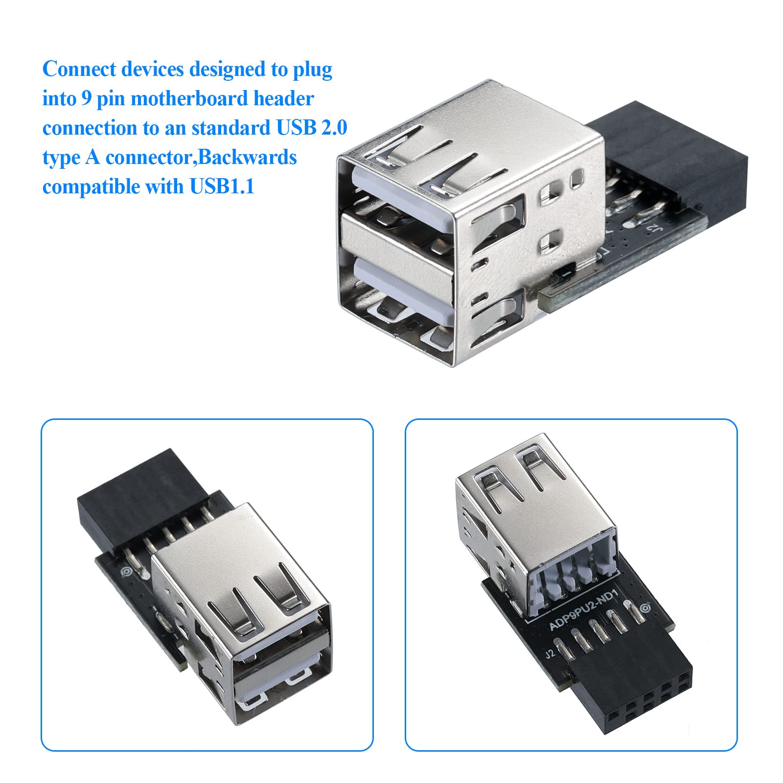 Mzhou 9Pin Usb 2.0 Female Pin Dual 2 Port Usb Motherboard Header Adapter Dual Layer Type For Pc (Dual)
