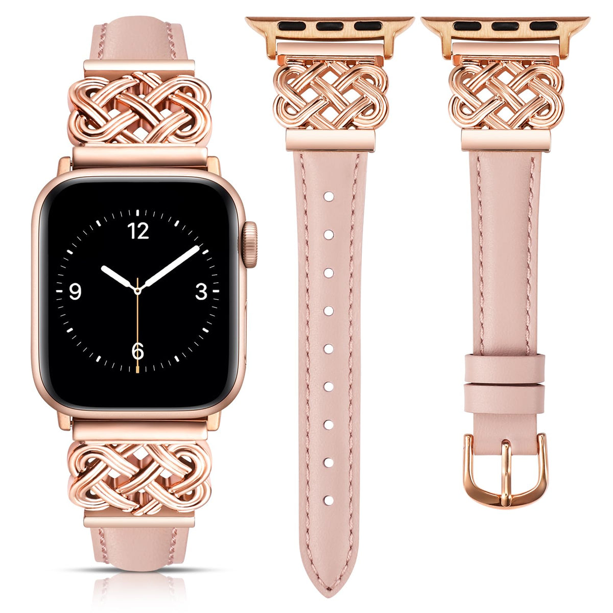 Toyouths Leather Band Compatible With Apple Watch Bands Women 38/40/41/42Mm Dressy Slim Leather Strap With Designer Interlock Bu