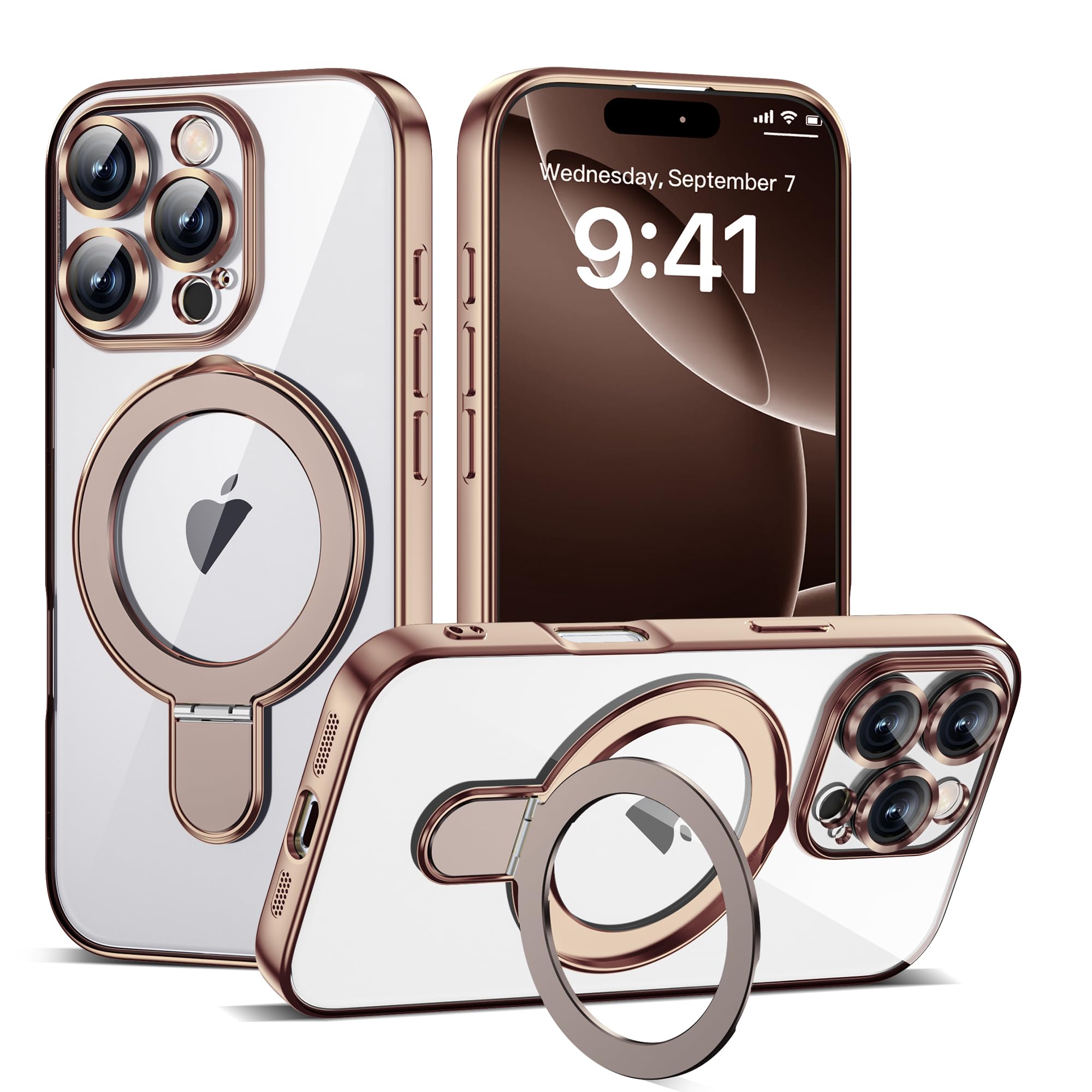 ETPESOK Compatible with iPhone 16 Pro Case with Magnetic Ring Stand [Compatible with Mag-Safe] [Full Camera Lens Protector] Soft