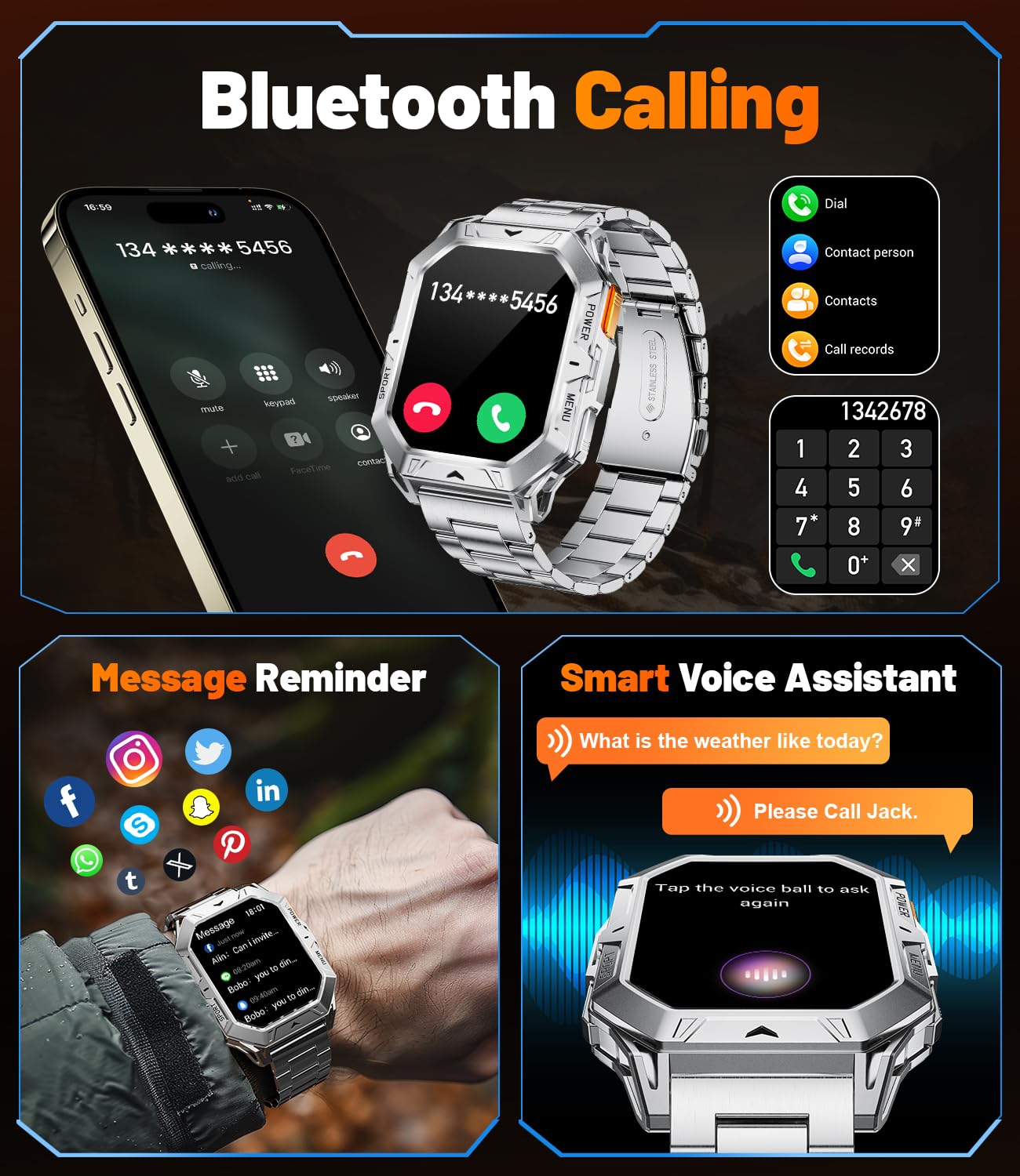 Lige Smart Watch For Men With Make/Answer Call, 2.13 ''Amoled Screen Fitness Watches For Men With 1000Mah Battery, 5Atm Swimproo