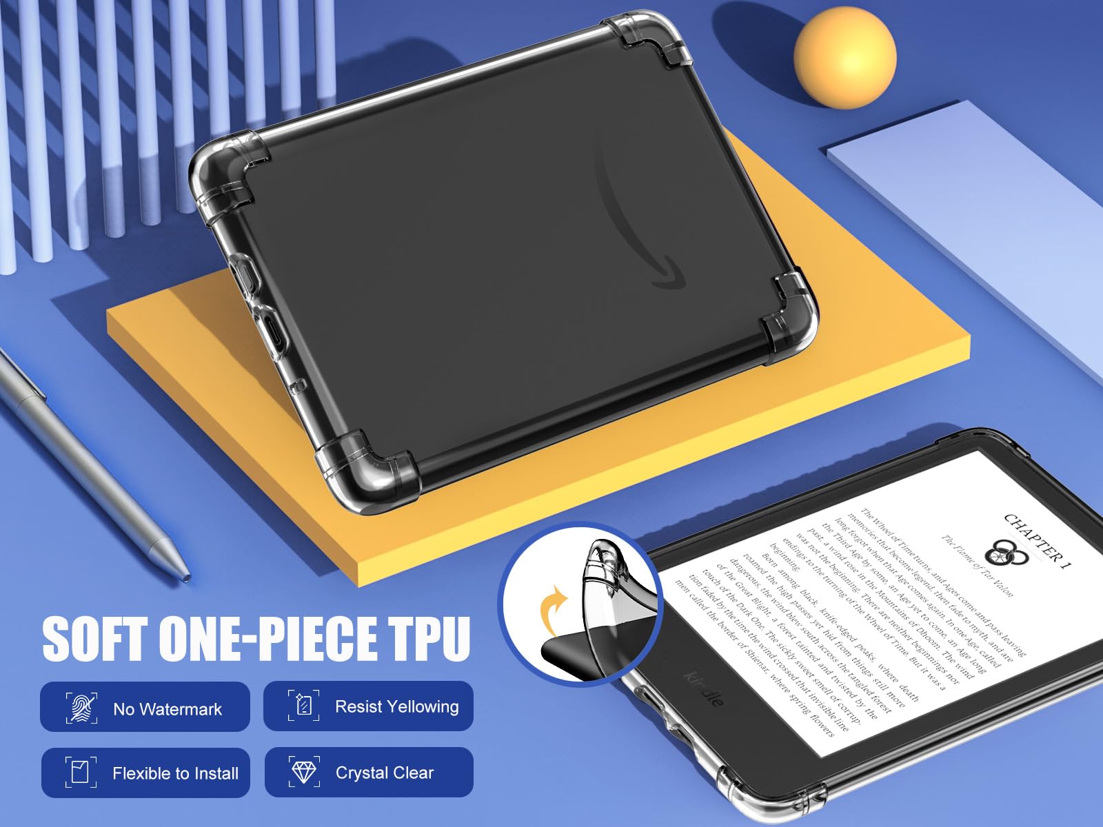 MoKo Clear Case for 6' All New Kindle (11th Generation 2024/2022 Release), Ultra Clear Soft TPU Slim Flexible Transparent Skin Bumper Back Cover Shell for Kindle 11 2024