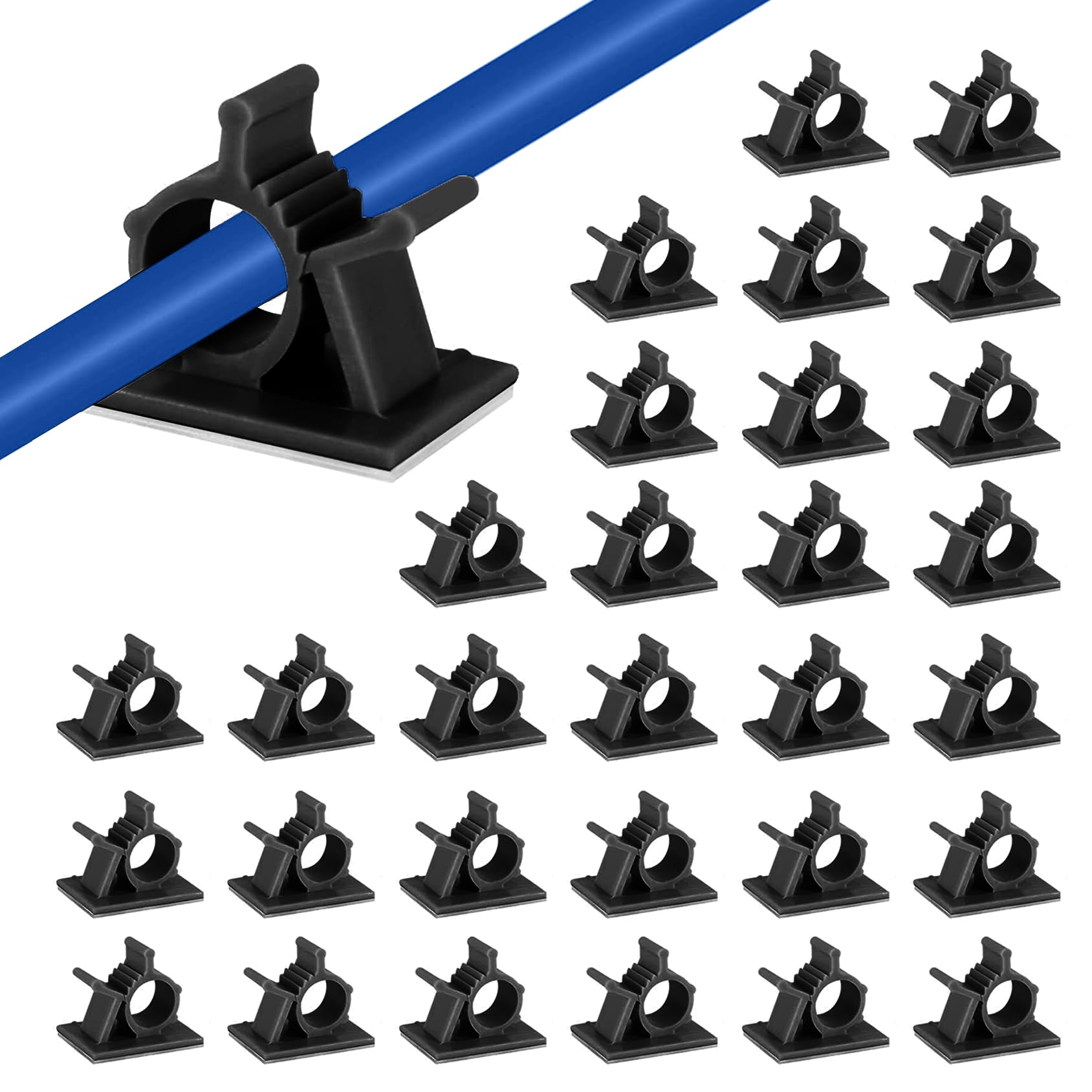 Viaky 30 Black Adjustable Cable Clips, Reusable Buckle Self Adhesive Wiring Fixing Nylon Bracket Wire Management Suitable For 0.