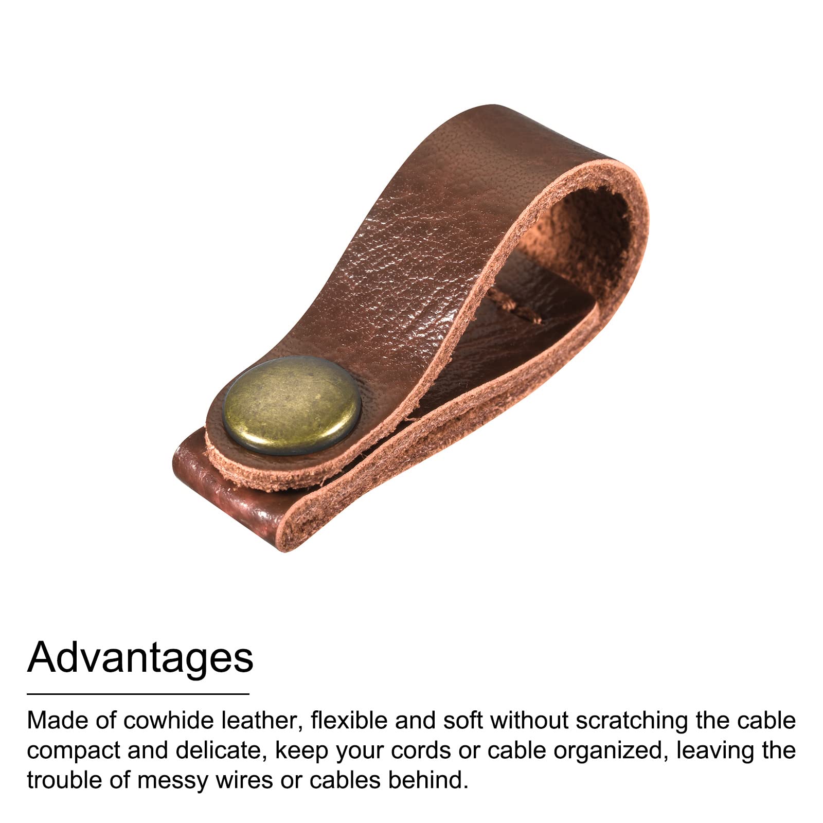 Meccanixity Pack Of 10 Leather Cable Straps Cord Organizer 90X12Mm Portable Cable Leather Clips Light Brown Earphone Cord Manage