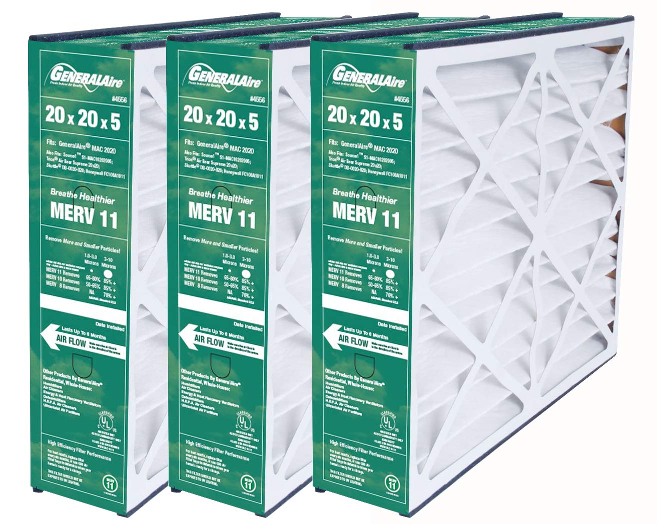 Generalaire Reservepro # 4556 20'' X 20'' X 5'' Air Filter, Merv 11 6Fm2020 (3 Pack)