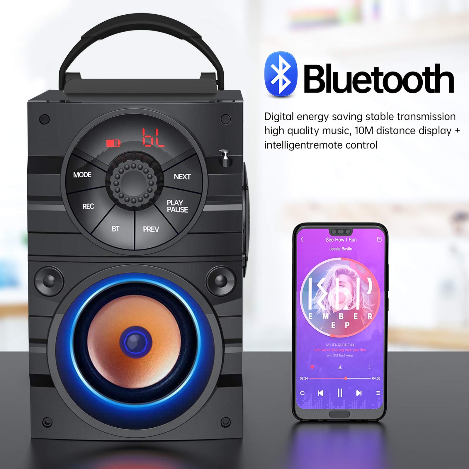 Portable Big Bluetooth Speakers With Light, Wireless With Subwoofer, Fm Radio, Led Lights, Eq, Booming Bass, Bluetooth 4.2 Stere