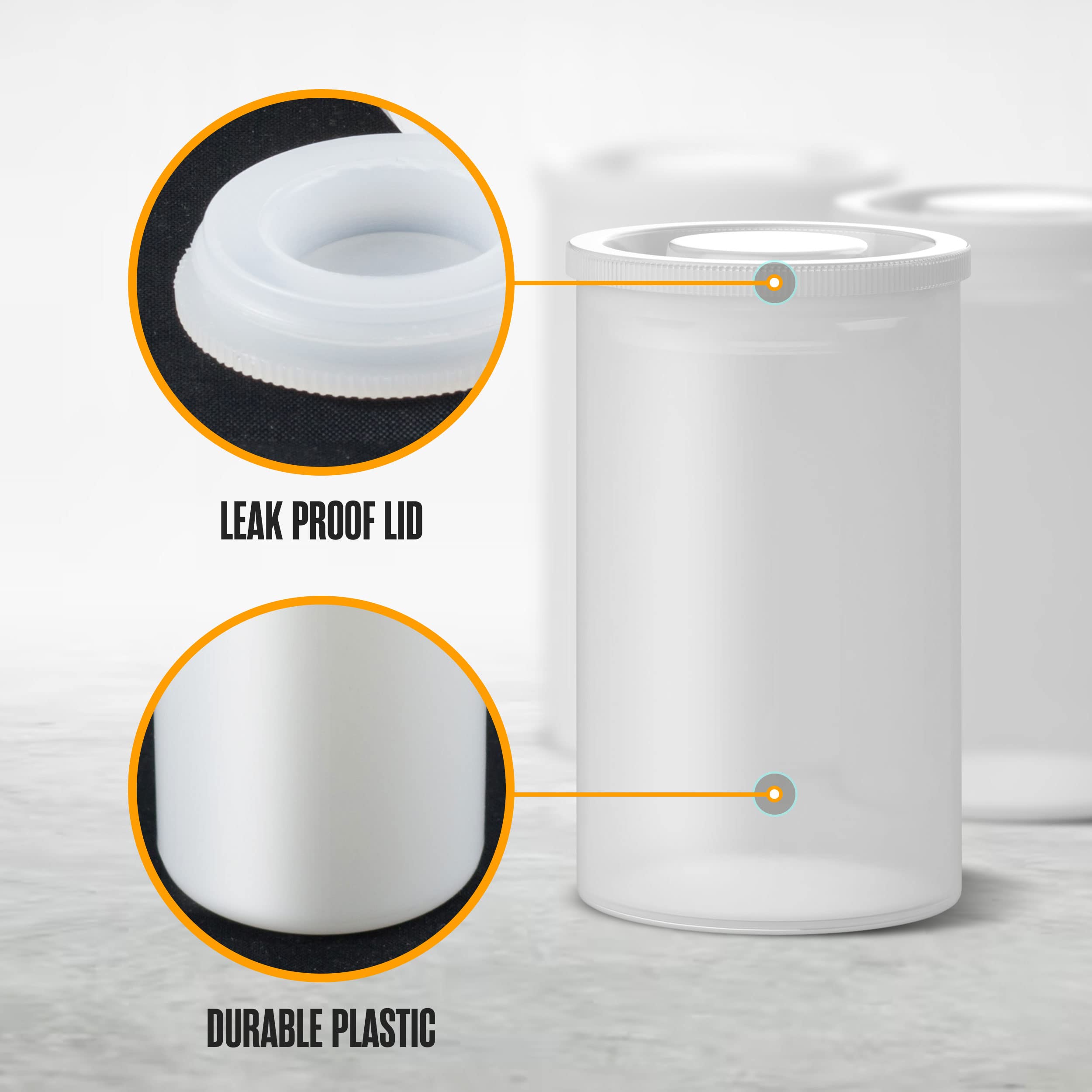 Houseables Film Canisters W/ Caps, 60 Pk, 35Mm Empty Camera Reel Containers, For Rockets, White, 8 Oz, 2'' H, 1'' W, Plastic, Fi