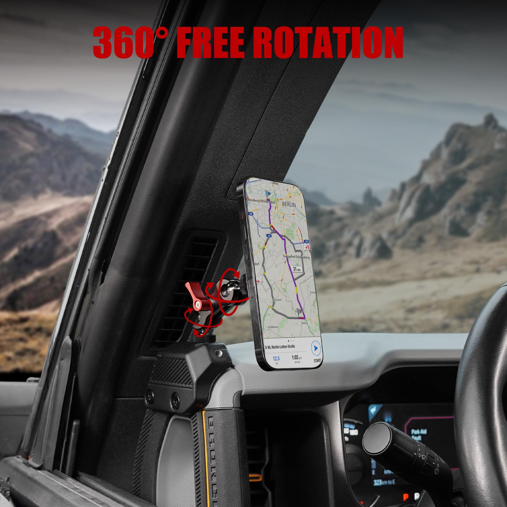 Mabett Magnetic Phone Holder For Ford Bronco 2021 2022 2023 2024 2025, Adjustable Angles 360Phone Mount For Bronco Accessories
