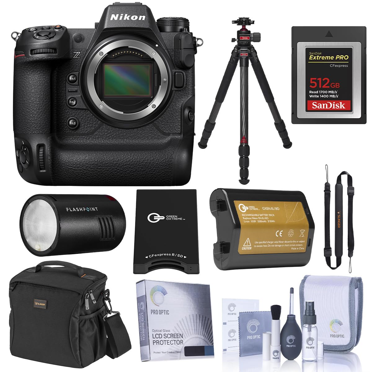 Nikon Z 9 Mirrorless Camera, Bundle with Everest T3 Tripod, H2 Ball Head and XPLOR 100 Pro Monolight