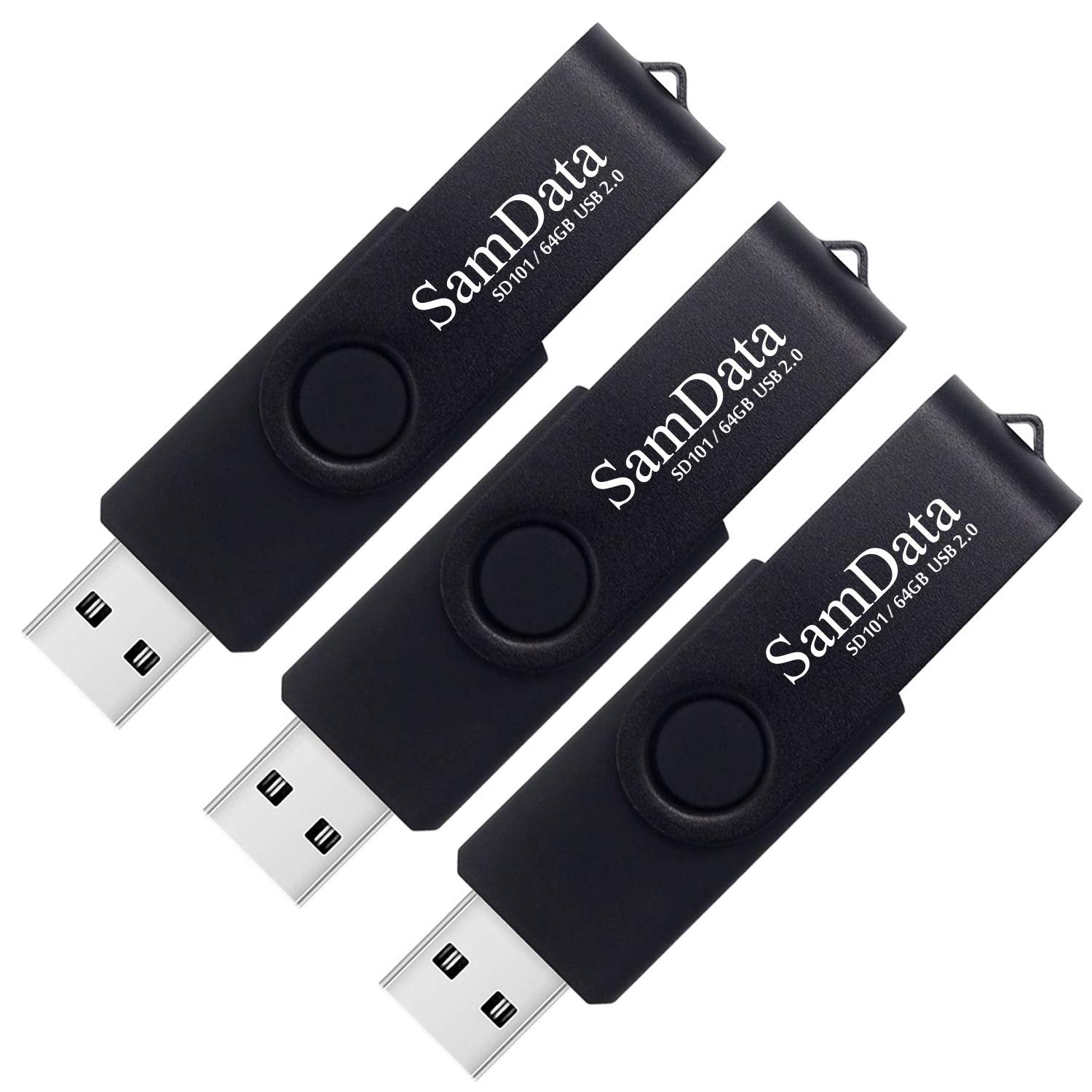 Samdata Usb Flash Drive 64Gb 3 Pack Usb 2.0 Thumb Drive Swivel Memory Stick Data Storage Jump Drive Zip Drive Drive With Led Indicator (Black, 64Gb 3Pack)