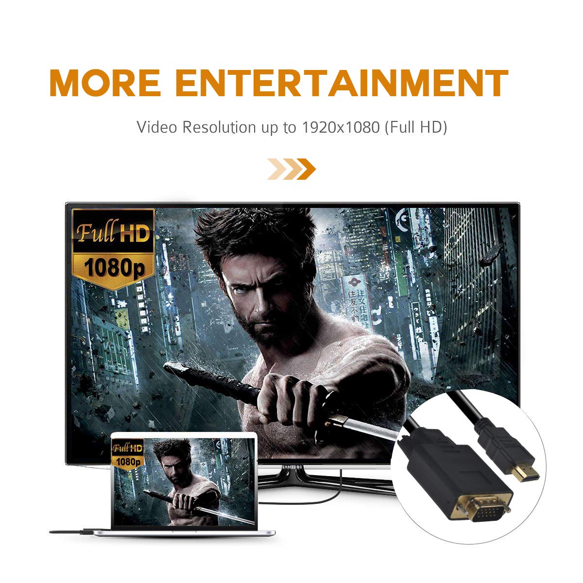 Peotriol Hdmi To Vga Cable, 1080P Hdmi Male To Vga Male M/M Video Converter Cord Vga Adapter Compatible With Hdmi Desktop, Laptop, Dvd To 15 Pin D Sub Vga Hdtv Monitor Projector (2Pack)